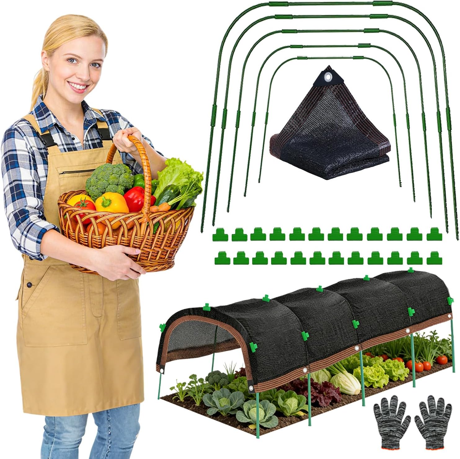 2026 Upgraded Garden Shade Cloth Kit 6.5x16.5FT Garden Shade Cloth for Plants Heat Protection with 6 Sets Garden Hoops for Raised Beds 75% Sunblock Shade Cloth Row Cover for Outdoor Plant Vegetables