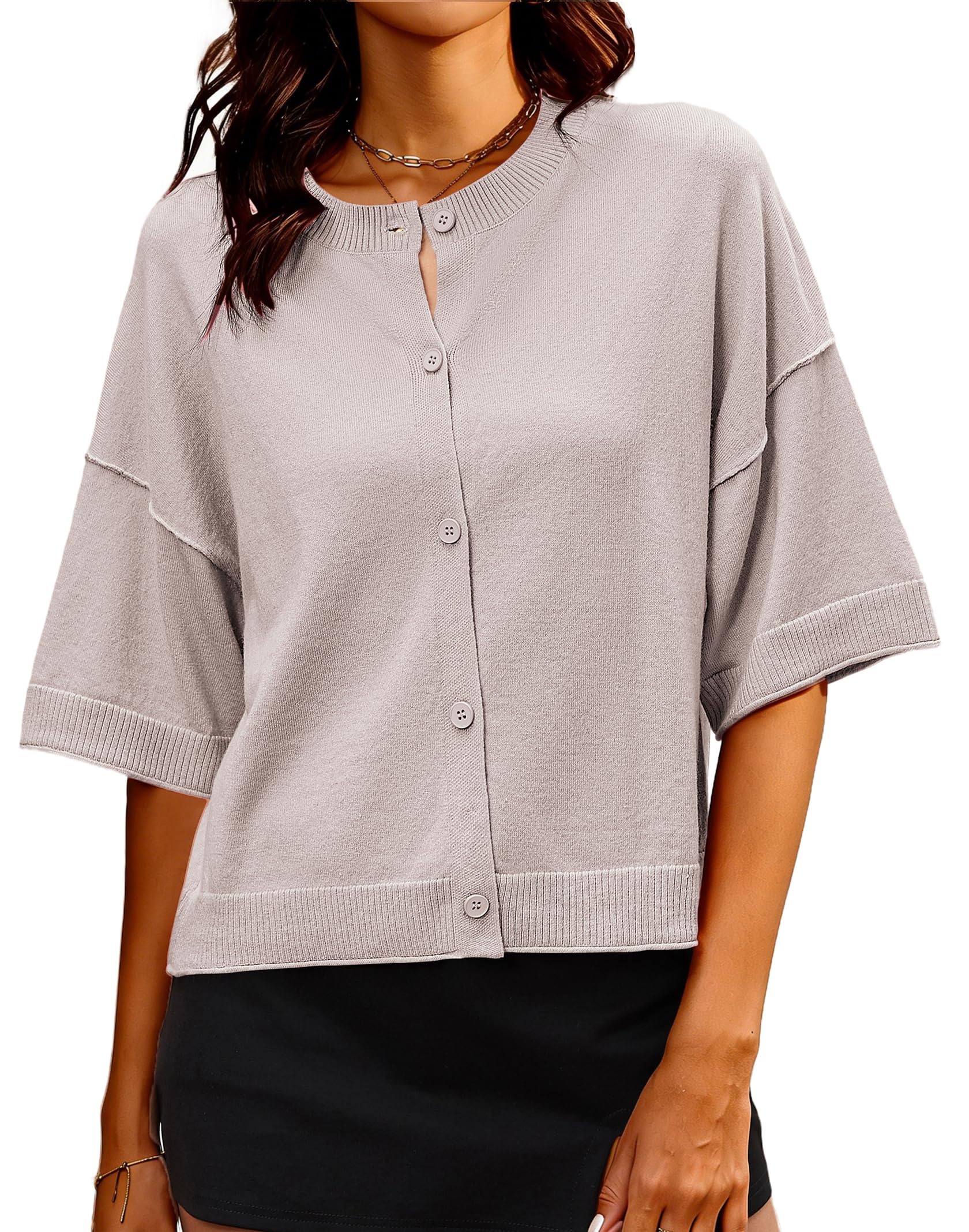 Bluetime Womens Short Sleeve Cardigans Button Up Casual Soft Lightweight Cardigan Sweaters Knit Tops