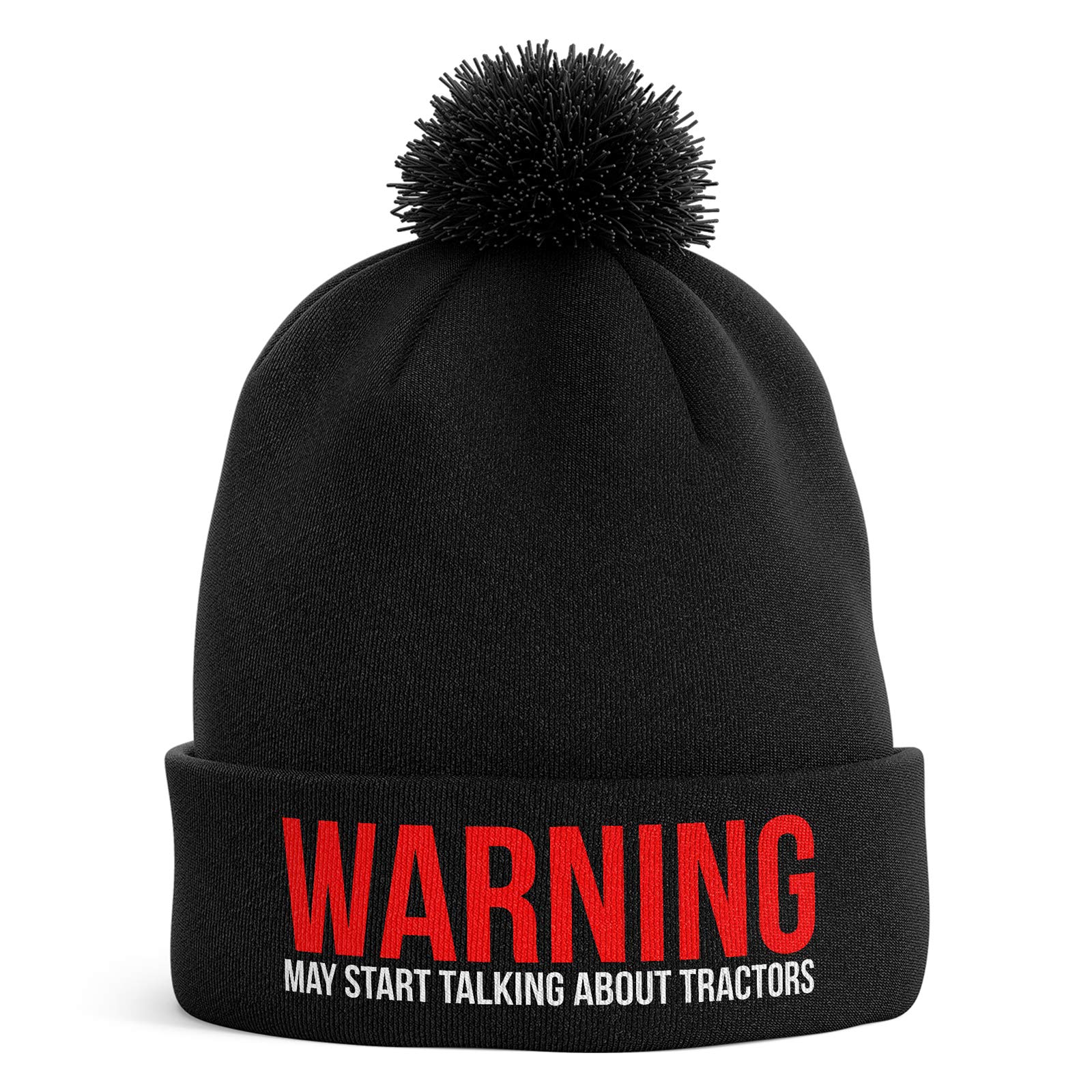 Purple Print House Farming Gifts - Warning May Start Talking About Tractors Funny Beanie Hat - Tractor Gifts Farmers Gifts (Black Bobble)