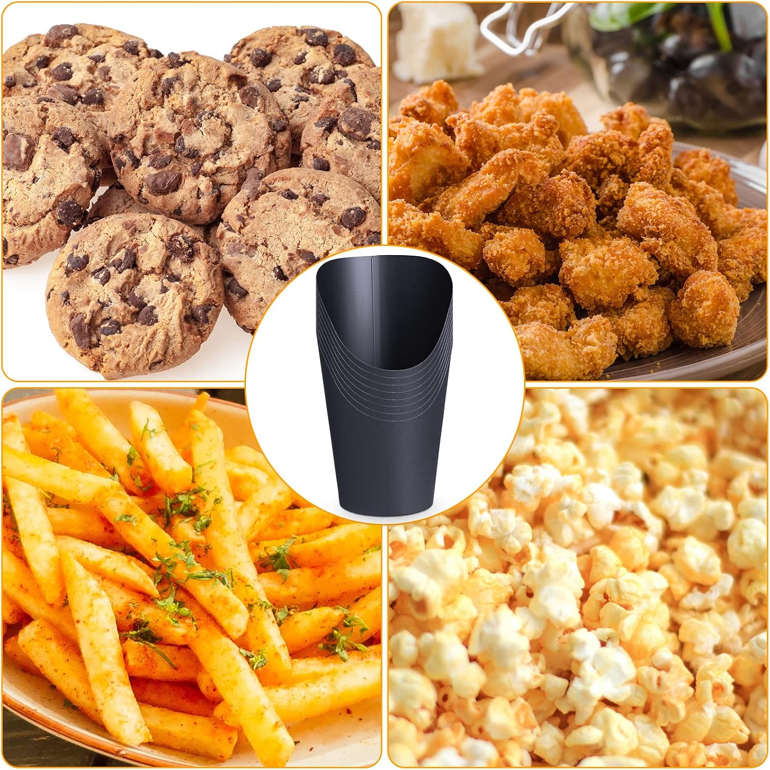 Potchen 150 Pcs Disposable Charcuterie Cups 14 oz French Fry Cups Black Popcorn Box Kraft Paper for Halloween Party Serving Treats Dessert Snack Food
