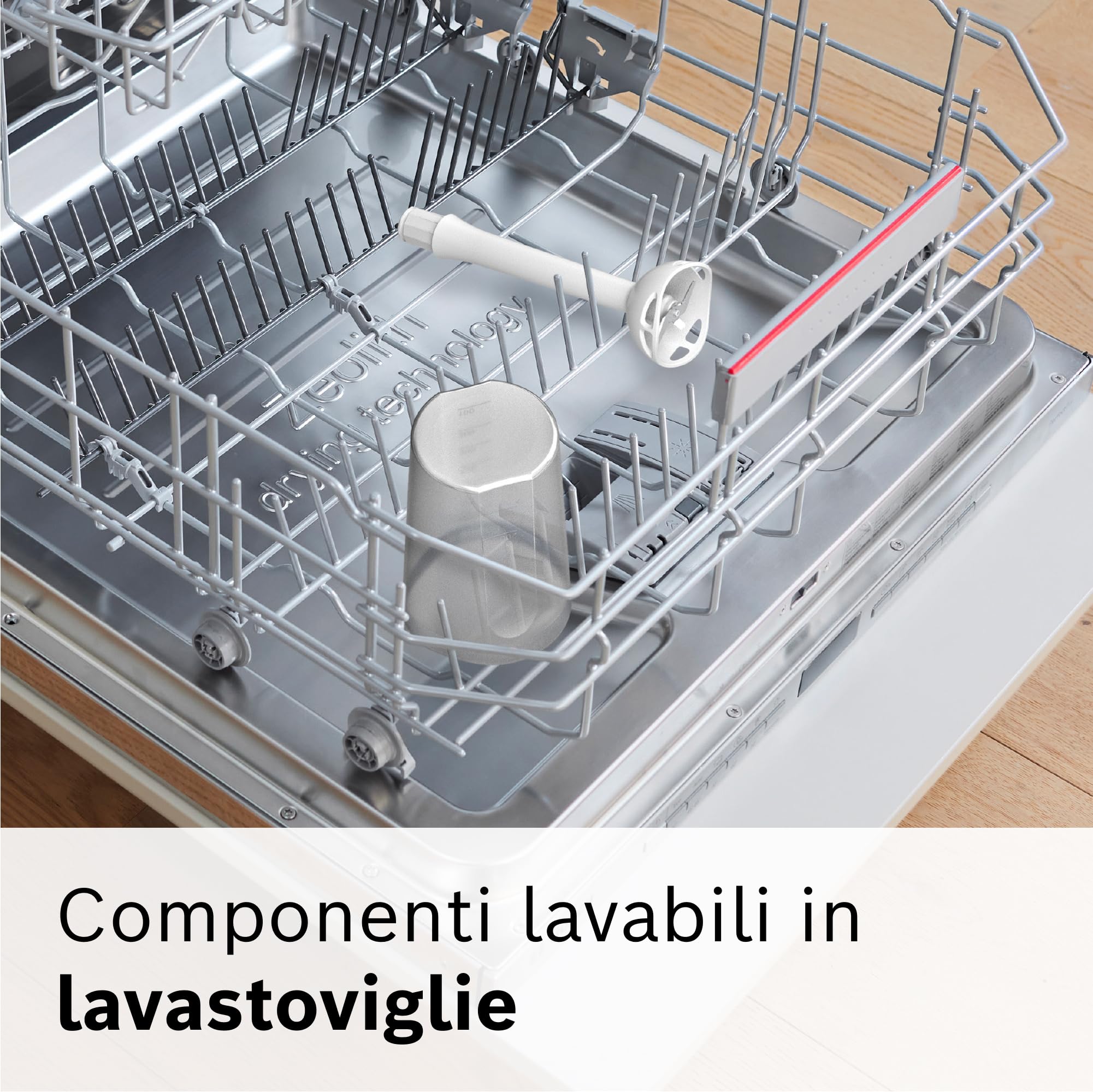 Bosch Frullatore a Immersione MSM64010, 450 W, Impugnatura Ergonomica, Lama a 4 Ali Anti Schizzi, 2 Livelli di Velocità, Bicchiere Graduato Incluso, Bianco, Rosso