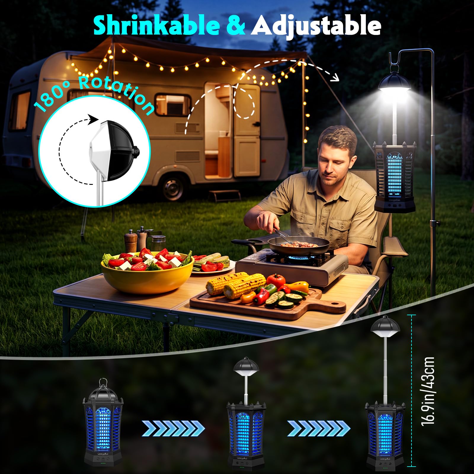 Wiederaufladbarer Bug Zapper Outdoor 2026, 4500V Elektrischer Mückenzapper mit Campinglicht, Kabelloser Tragbarer Mückenvernichter, Outdoor Wasserdichte Fliegenvernichter Falle für Camping, Terrasse
