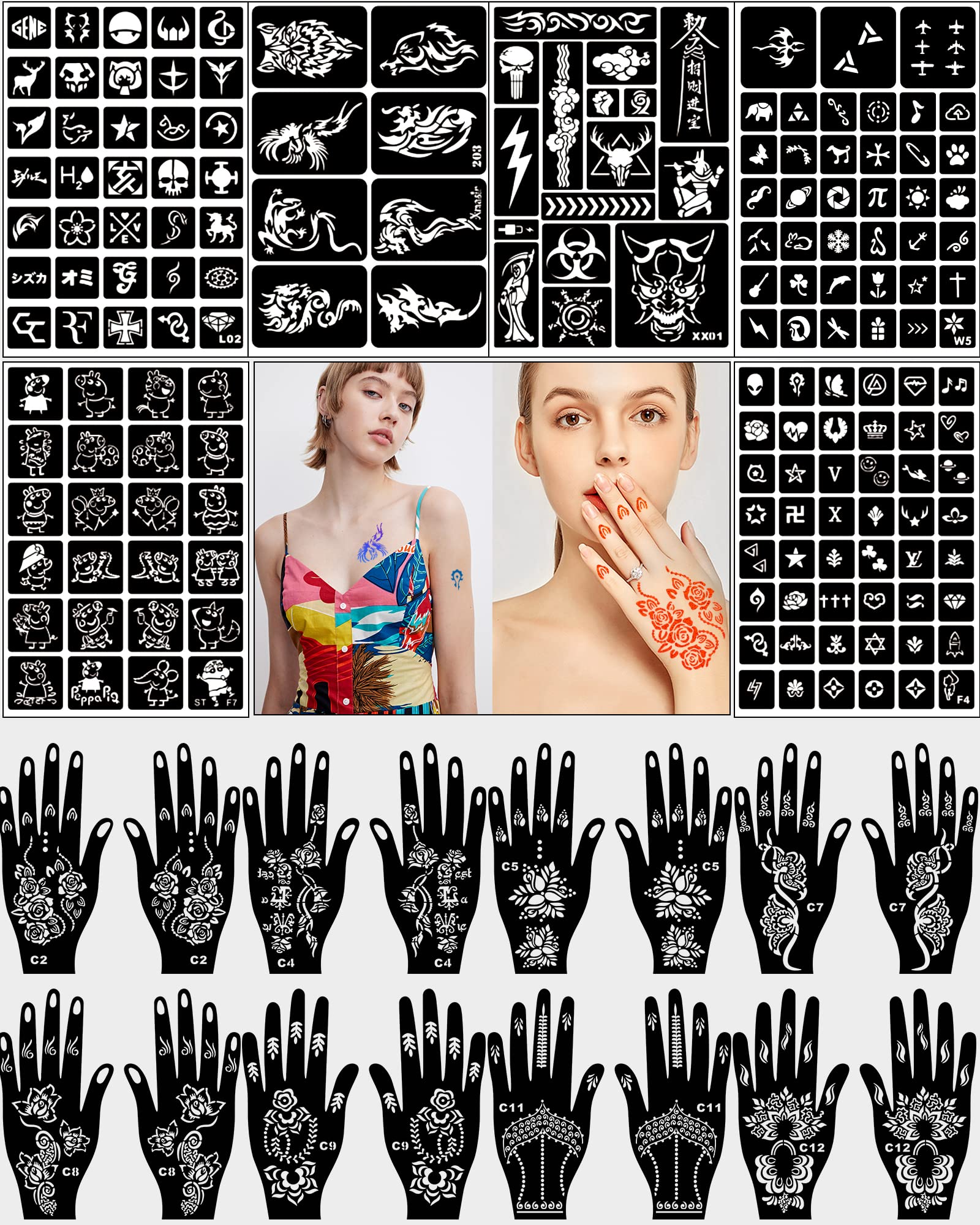 Buy Aresvns Temporary Tattoo Stencils, 14 Sheets 180+ Pieces Glitter