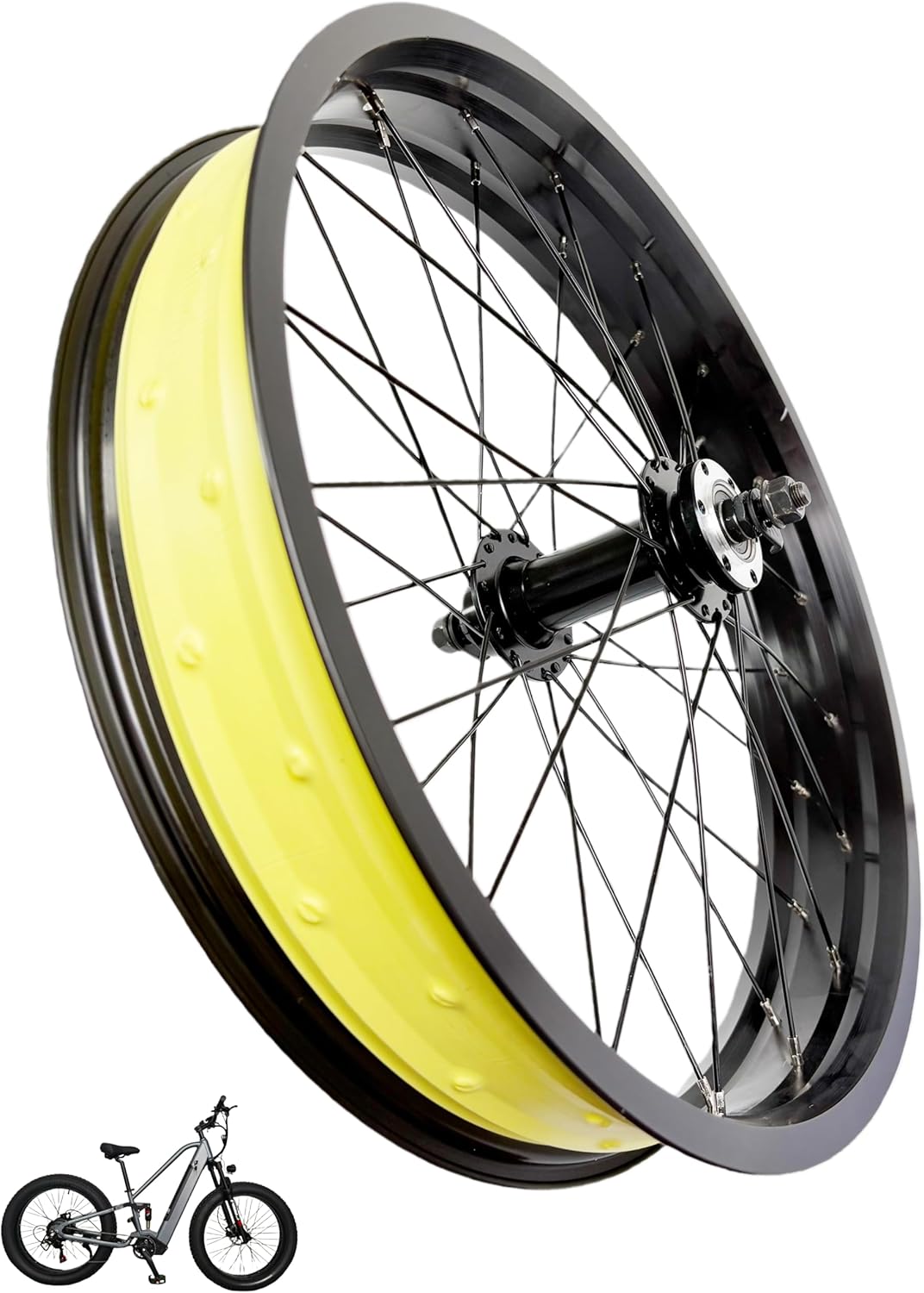 20/26×4.0 Front Fat-Bike Wheel, 36H Double-Wall Alloy Rim, 135 mm Bolt-On Hub, 13G Spokes, Disc-Brake Ready – Snow/Sand/E-Bike Conversion Kit