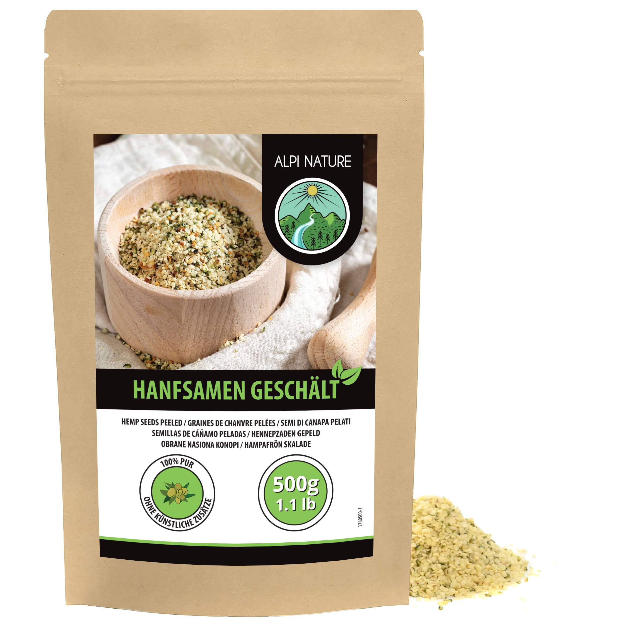 Alpi Nature Łuskane Nasiona Konopi 500g, Łuskane Nasiona Konopi, Całe Łuskane Ziarna Konopi