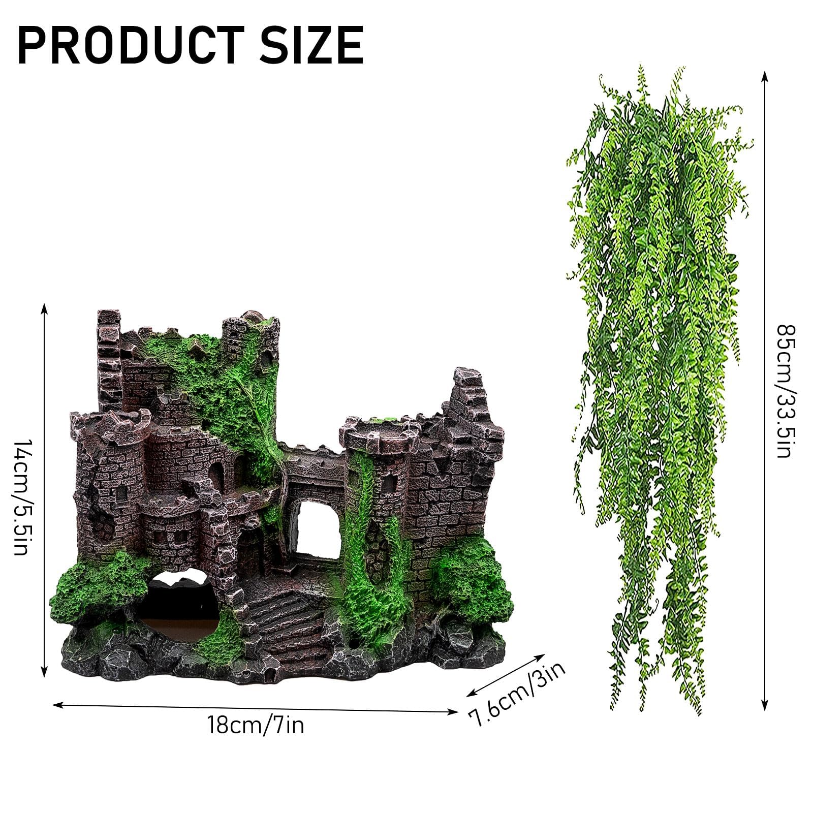 Accessori a forma di drago barbuto, confezione da 5 pezzi, decorazione per rettili, amaca, castello in resina, rampicanti e foglie della giungla, con ventose, decorazione per vivarium per gechi