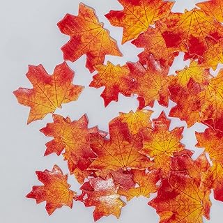 crystalyhj 74pcs Edible Red Fall leaves Cake Cupcake Toppers Wafer Flowers Rice Paper Wedding Happy Birthday Cake Party Food Decoration Mixed Size Mix Colour