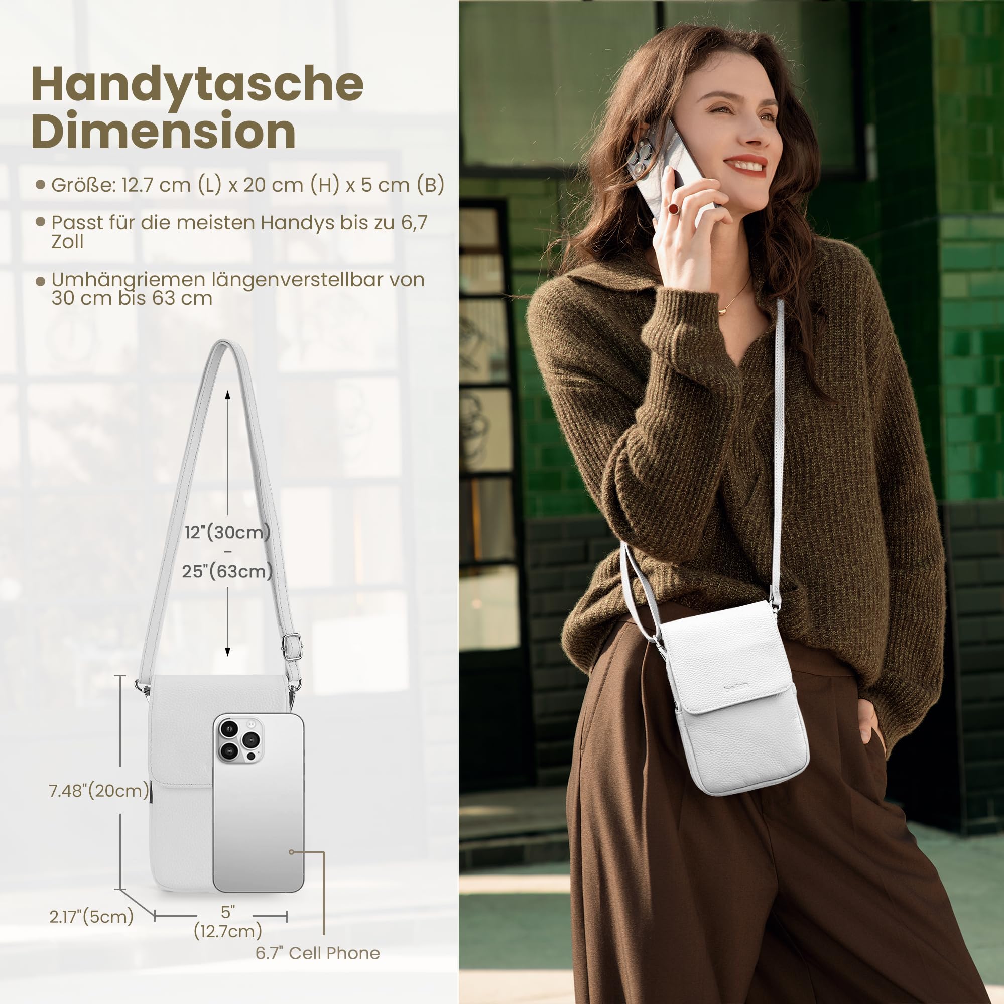 befen Echtleder Handytasche zum Unhängen Damen, Handytasche Damen mit RFID-Blockierung Kartenfächern Handytaschen