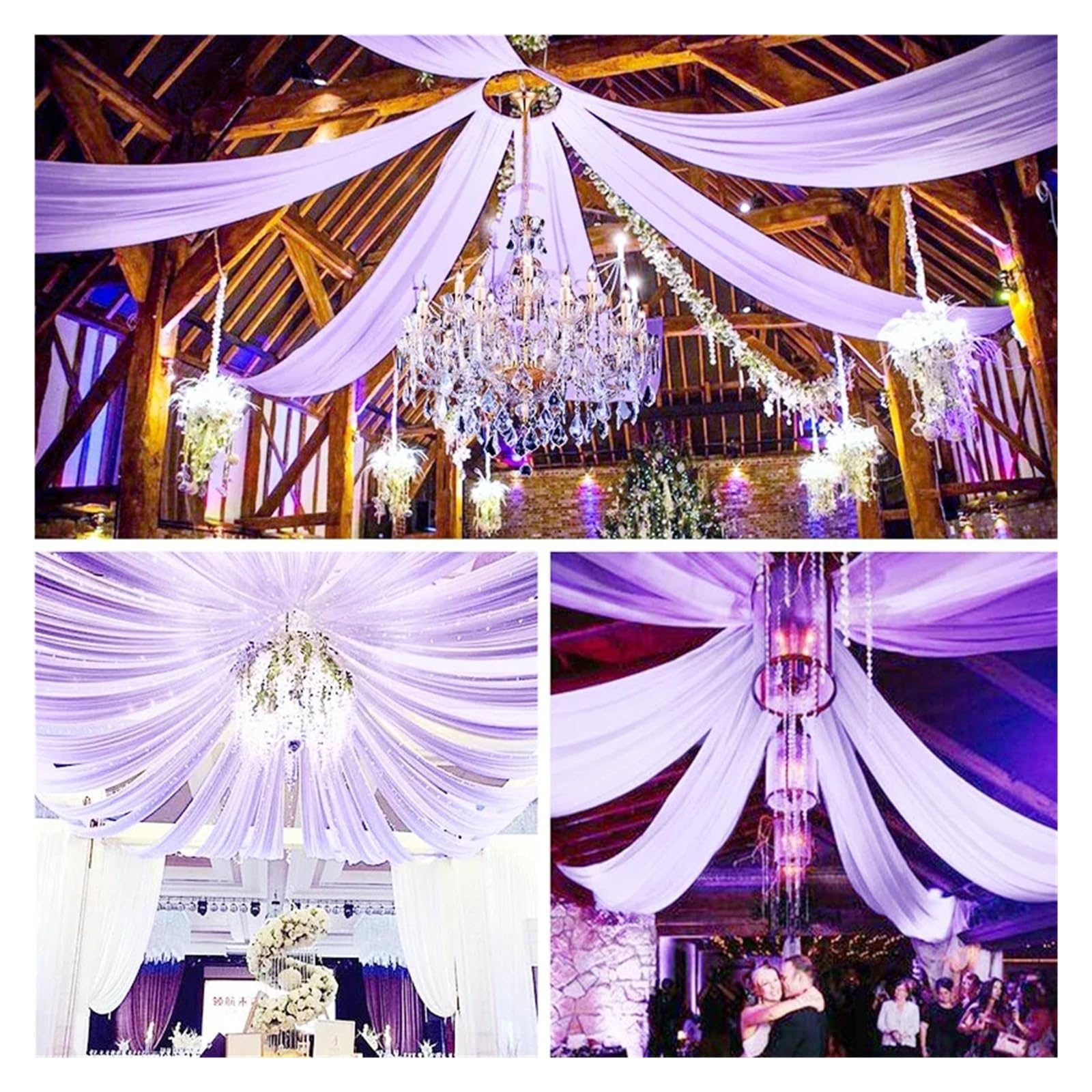 MDSIOKHJ Ceiling Drapes Wedding Arch Ceiling Drape Roof Decor Sheer Chiffon Tulle Curtain Draping Backdrop Party Supplies Drapery Ceremony Decoration(Light Purple,150x600cm)