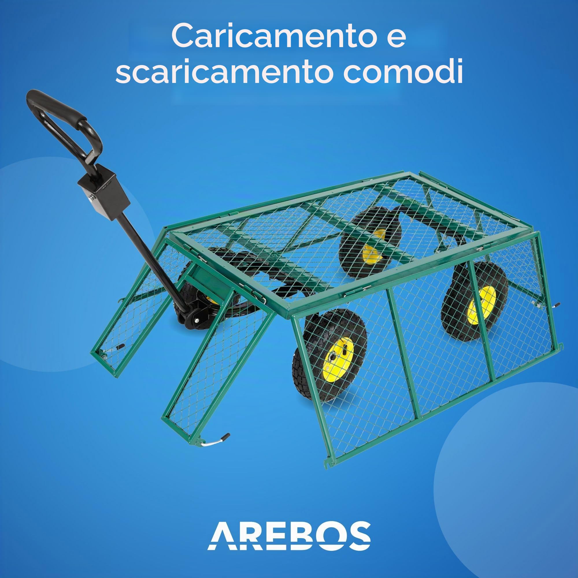 Arebos carrello da giardino | con pneumatici profilati | portata 550 kg | carrello a piattaforma