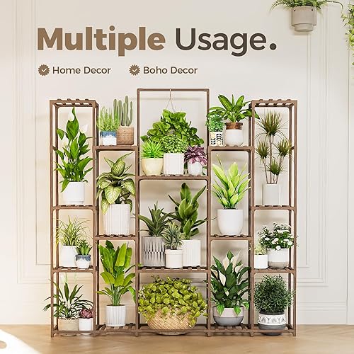 Miniatura 2 de Bamworld - Estante para plantas de interior, soporte para plantas colgantes de exterior, estante alto para plantas de gran tamaño, soporte de madera