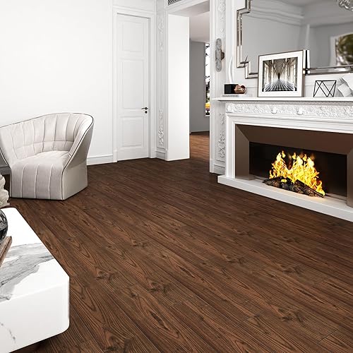 Miniatura 4 de Wallercity Azulejos de suelo impermeables de 36 x 6 pulgadas, suelo de vinilo marrón rojizo para despegar y pegar para baño, azulejos adhesivos