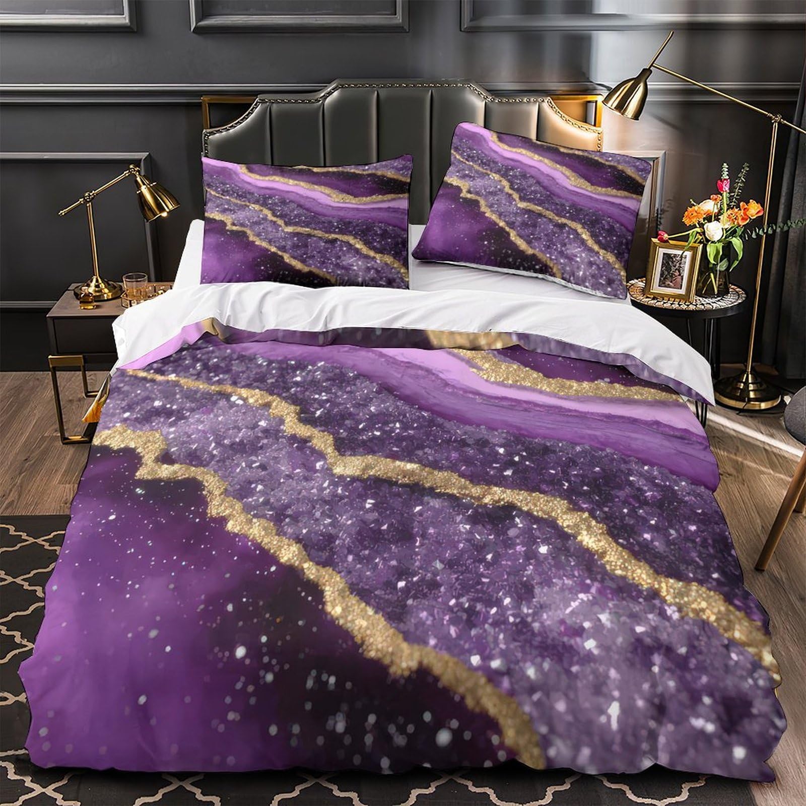 Parure de lit motif carlin 260x220 cm avec housse de couette microfibre ultra douce