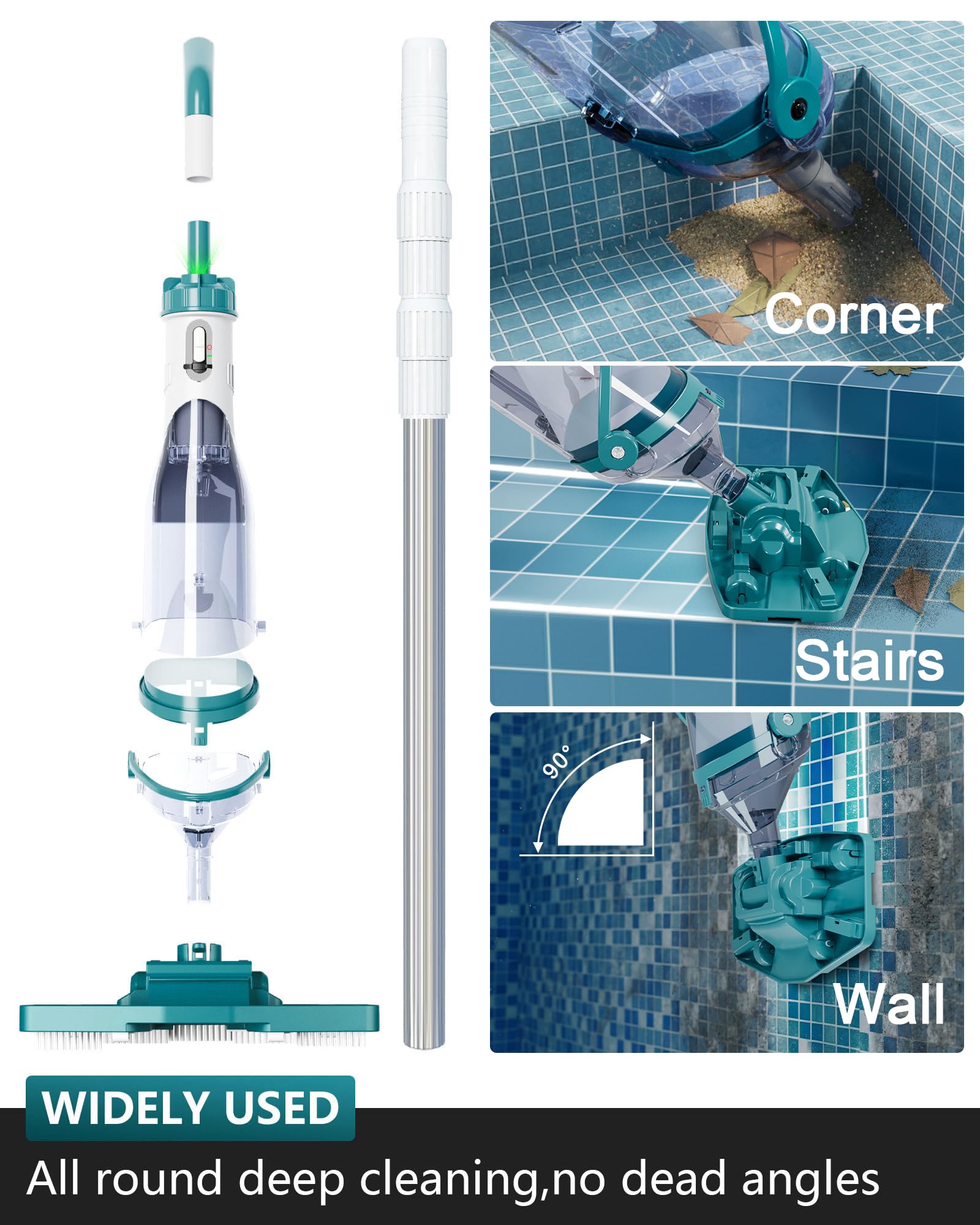 FOTING Aspirateur de piscine sans fil avec écran LED, aspiration jusqu'à 4300 l/h, aspirateur de sol de piscine avec fonction d'aspiration tout angle, autonomie jusqu'à 60 minutes, nettoyeur de