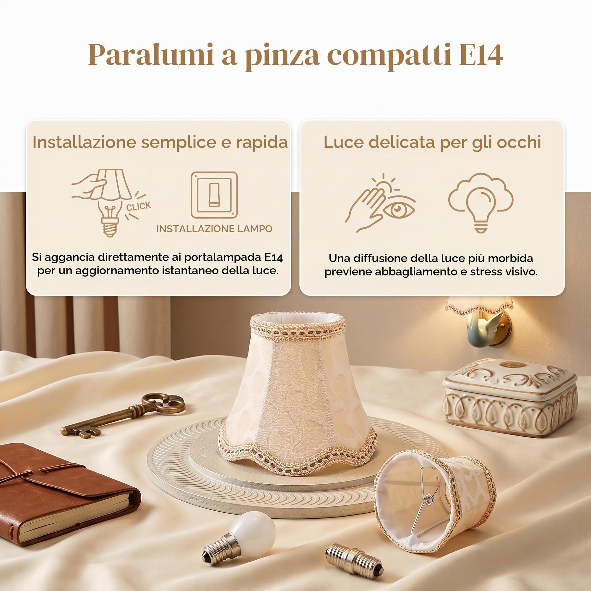 Paralumi in lino, set da 6, attacco E14, arancione