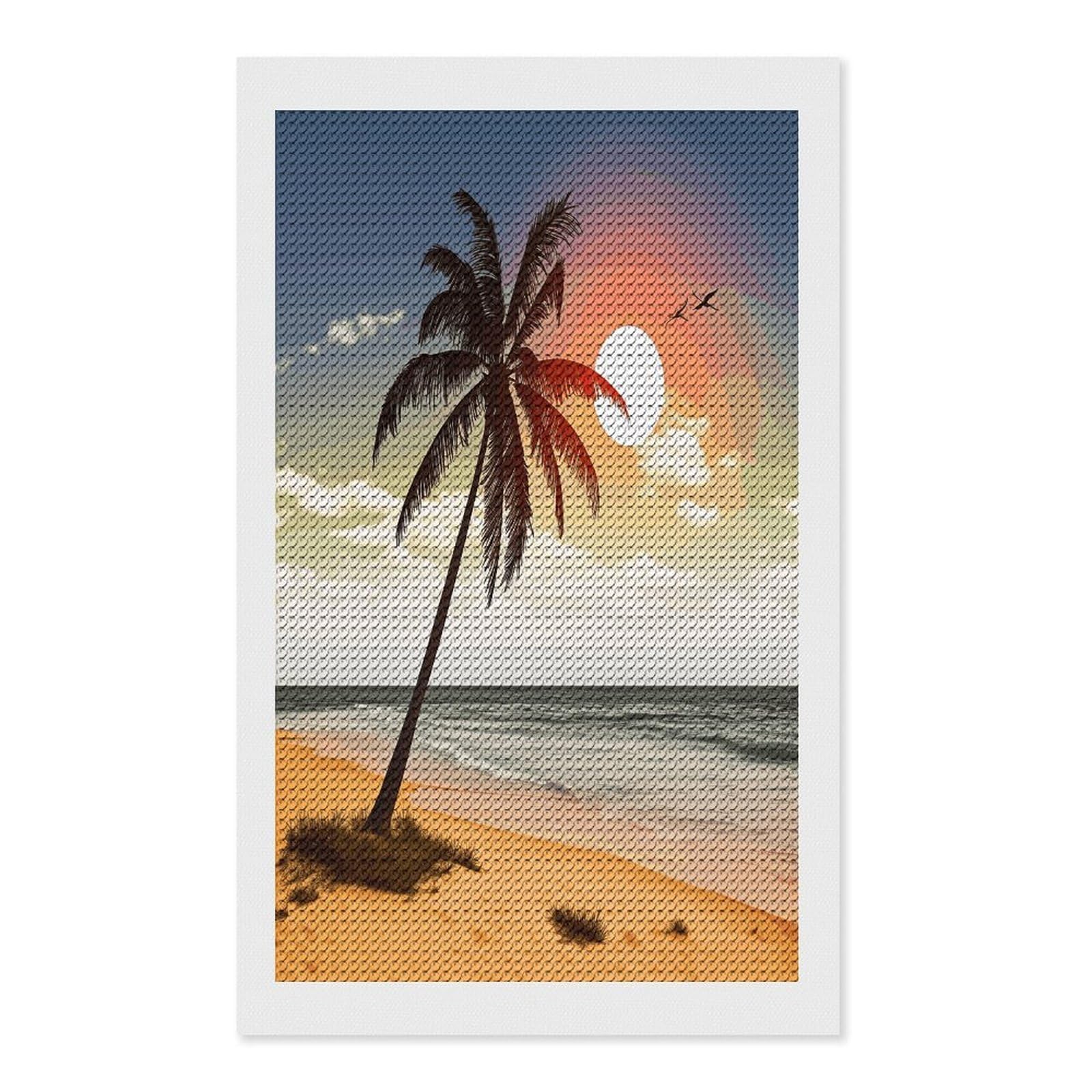 FekiLoot Palm Tree on Beach Paint by Numbers Kit for Adults Beginner DIY Diamond Dots Paintings Round Full Drill Diamond Art Kits Picture Diamond Art Painting Kits for Home Decor 12"x20"