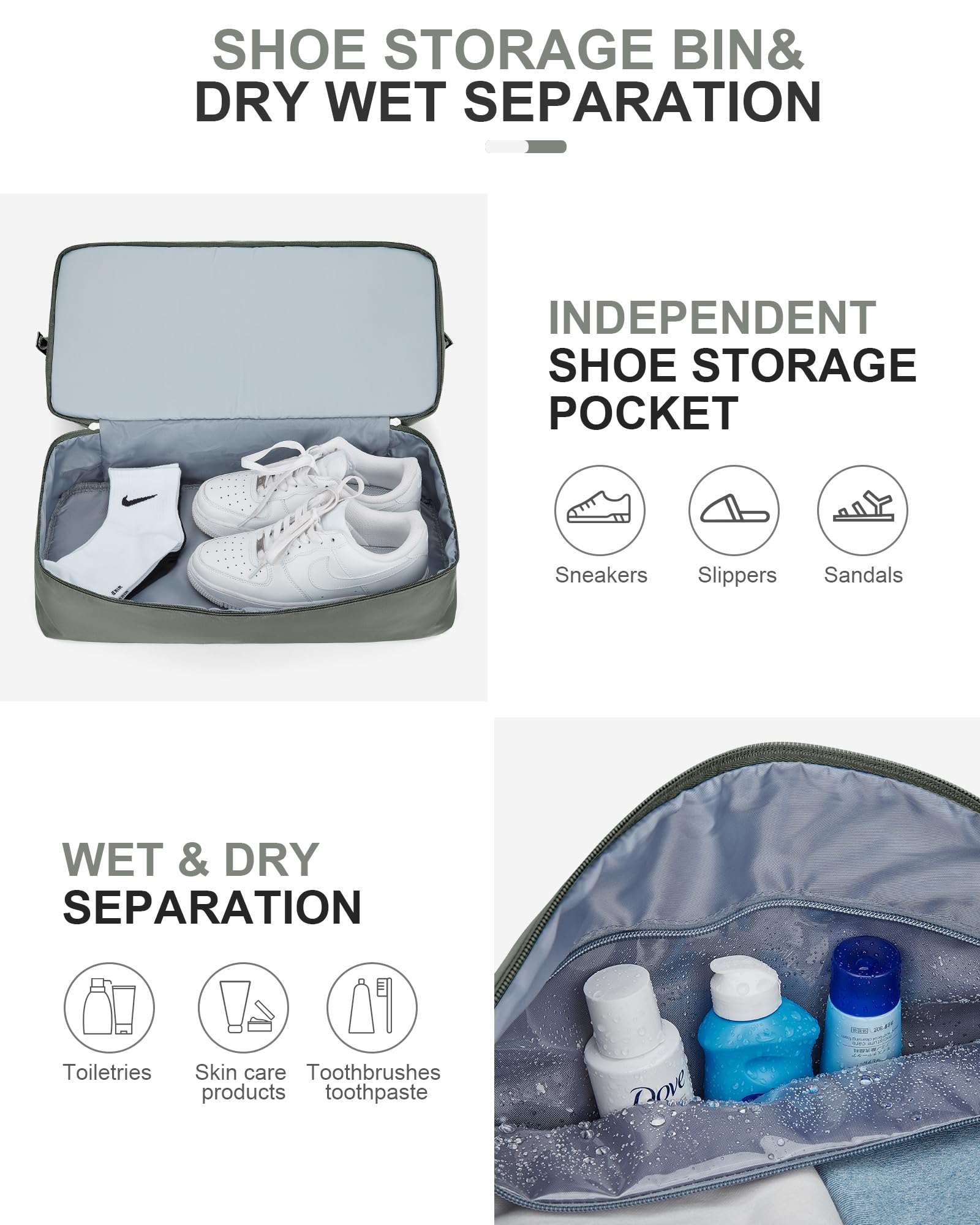 Borsone da Viaggio Donna, Bagaglio a Mano Borsa da Viaggio con Scomparto per le Scarpe, Borsa Sportiva Borsone da Palestra Grande, Borsa da Weekend, Borsa per Ospedale,I5-Verde scuro