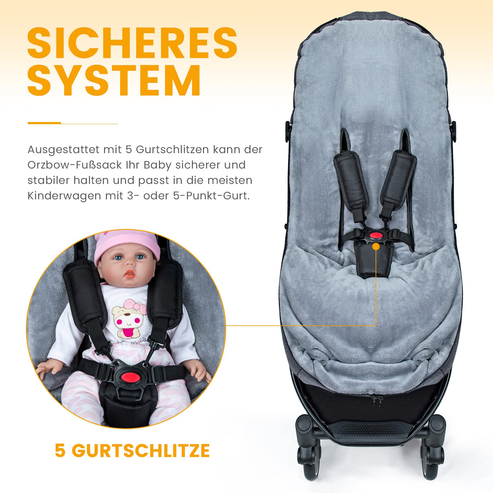 Orzbow Fußsack Kinderwagen Winter, L-Förmig, Dunkelgrau | Seitlicher und Unterer Reißverschluss für Einfachen Zugang, Warmes Dickes Korallenvlies, 95*40 cm, Universelle & Abnehmbare