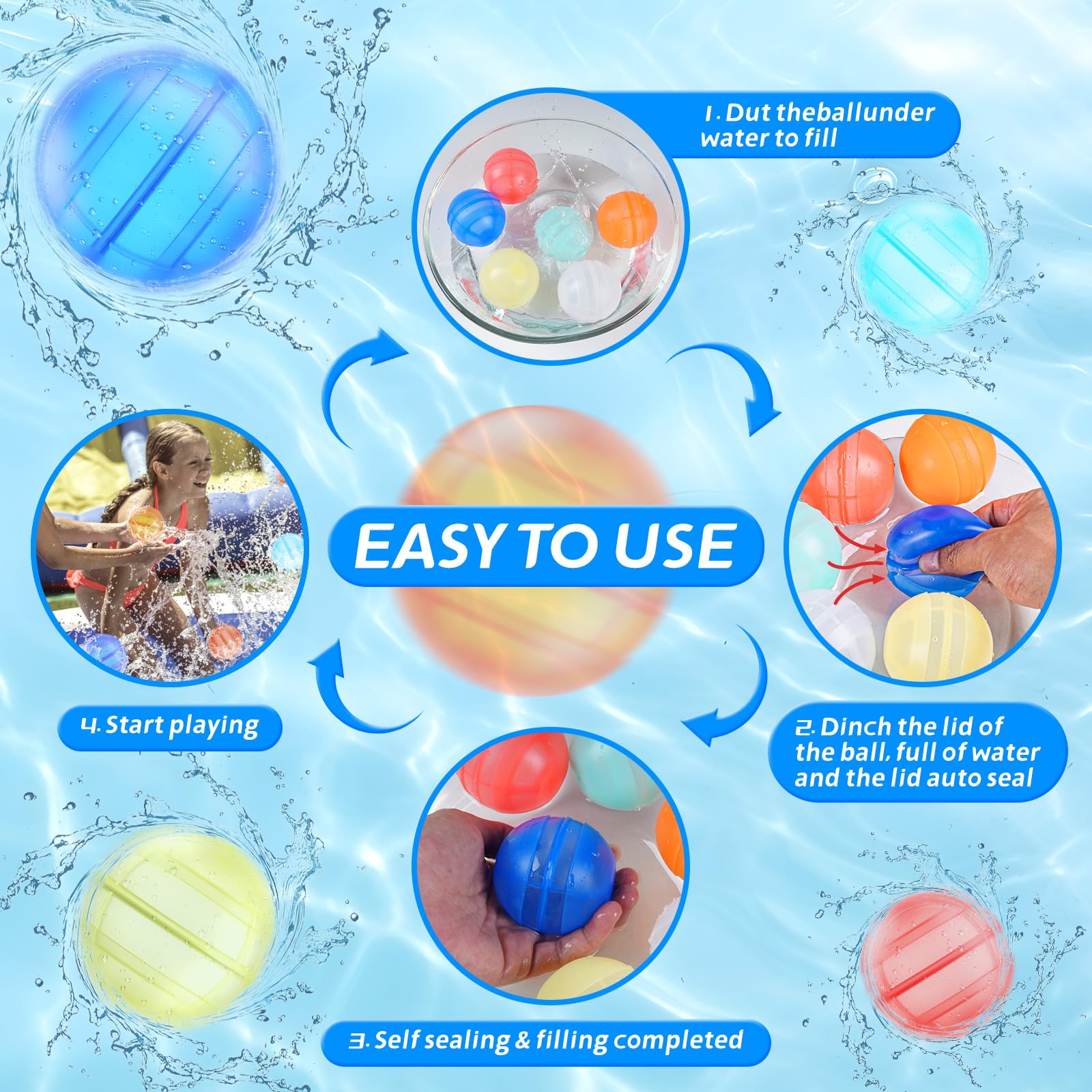Reusable Water Balloons for Kids Water Bombs Splash Balls for Pool Water Bomb for Summer Garden Pool Beach Outdoor Toys Fun Party Games Water Toys - Image 4
