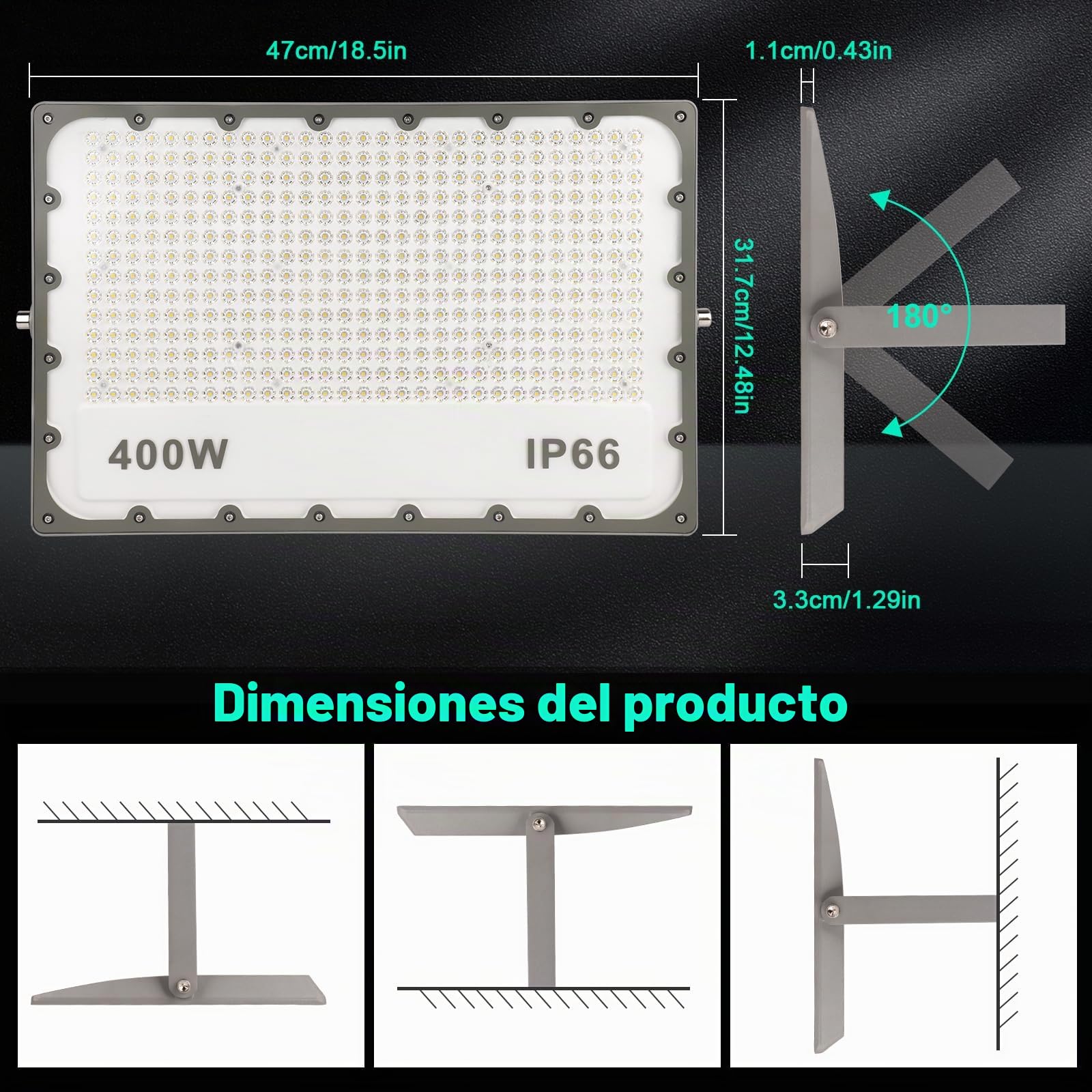 Foco Proyector LED 400W, Super Brillante Blanco Frío Luz de Seguridad LED IP66 Impermeable Potente Luces LED Floodlight Exterior, Focos LED Exterior para Casa, Garaje, Patio, Terraza, Campo