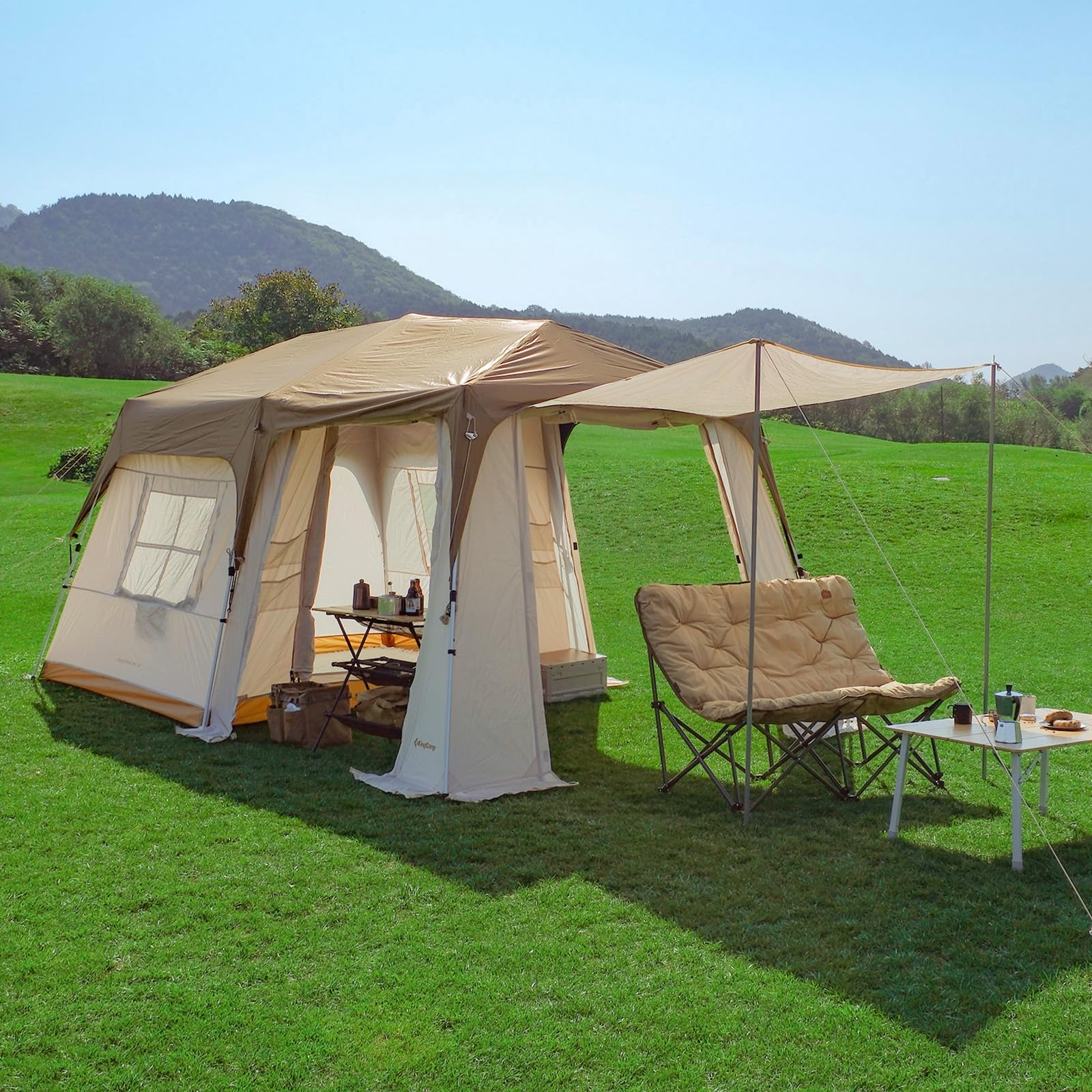 KingCamp 6-8 Person Tent, Waterproof & UV Protectio, Easy Setup Instant Tent with Large Windows for Family Camping, Hiking & Outdoor Parties