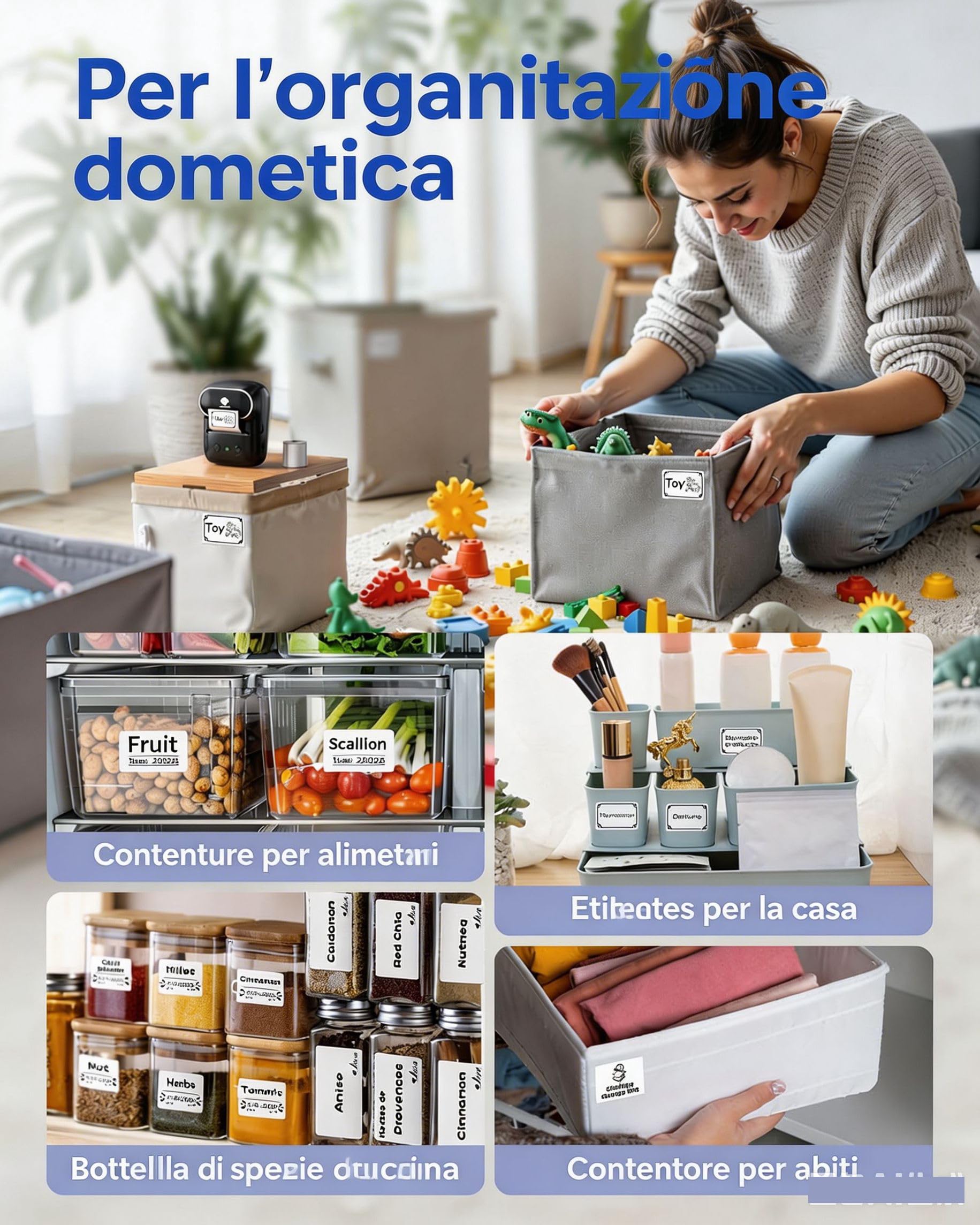 Phomemo M108 Etichettatrice Bluetooth, Portatile Stampante Etichette Adesive Termica Etichettatrice Etichette Adesive per Codici a barre,Cucina,negozi, Compatibile con iOS Android e PC, Nero