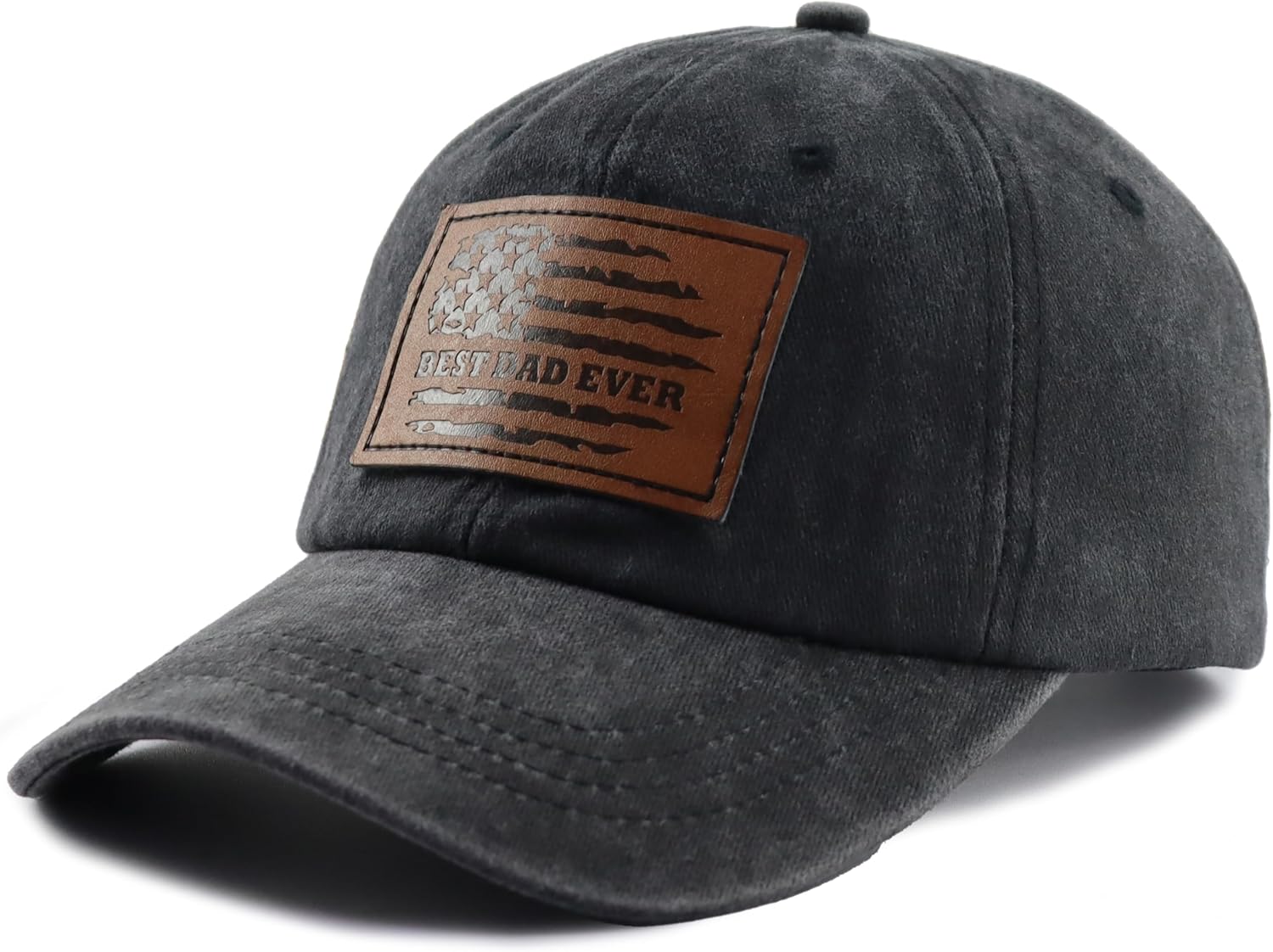 Best Dad Ever Hat for Men, Adjustable Cotton American Flag Leather Patch Baseball Cap for Dad Papa - Image 3