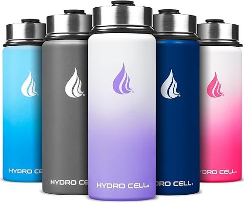 HYDRO CELL - Botella de agua con aislamiento térmico de acero inoxidable con pajilla, para bebidas frías y calientes, termo deportivo con tapón con