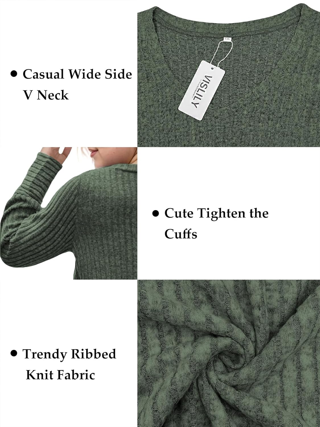 VISLILY Womens-Plus-Size-Dressy-Tops Casual V Neck Long Sleeve Shirts Lightweight Knit Sweaters Comfy Tunics Blouses XL-5XL - Image 4