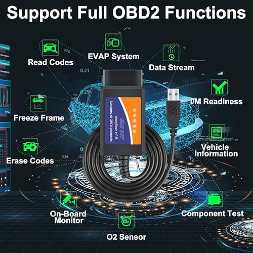 Miniatura 4 de FORScan ELM327 OBD2 - Adaptador USB con cable de extensión OBD2 (14.2 in)