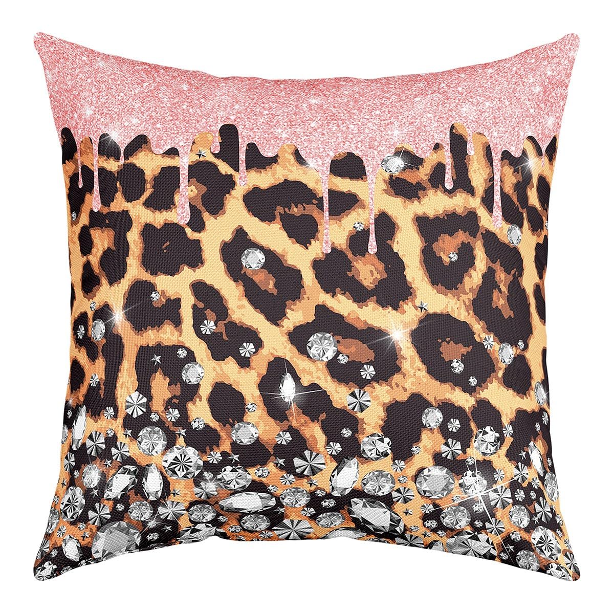 Leopard Print Pillow Cover for Couch Sofa Bed,Girly Pink Sequin Print Retro  Wild Animals Skin Pillow Case Cushion Cover 18