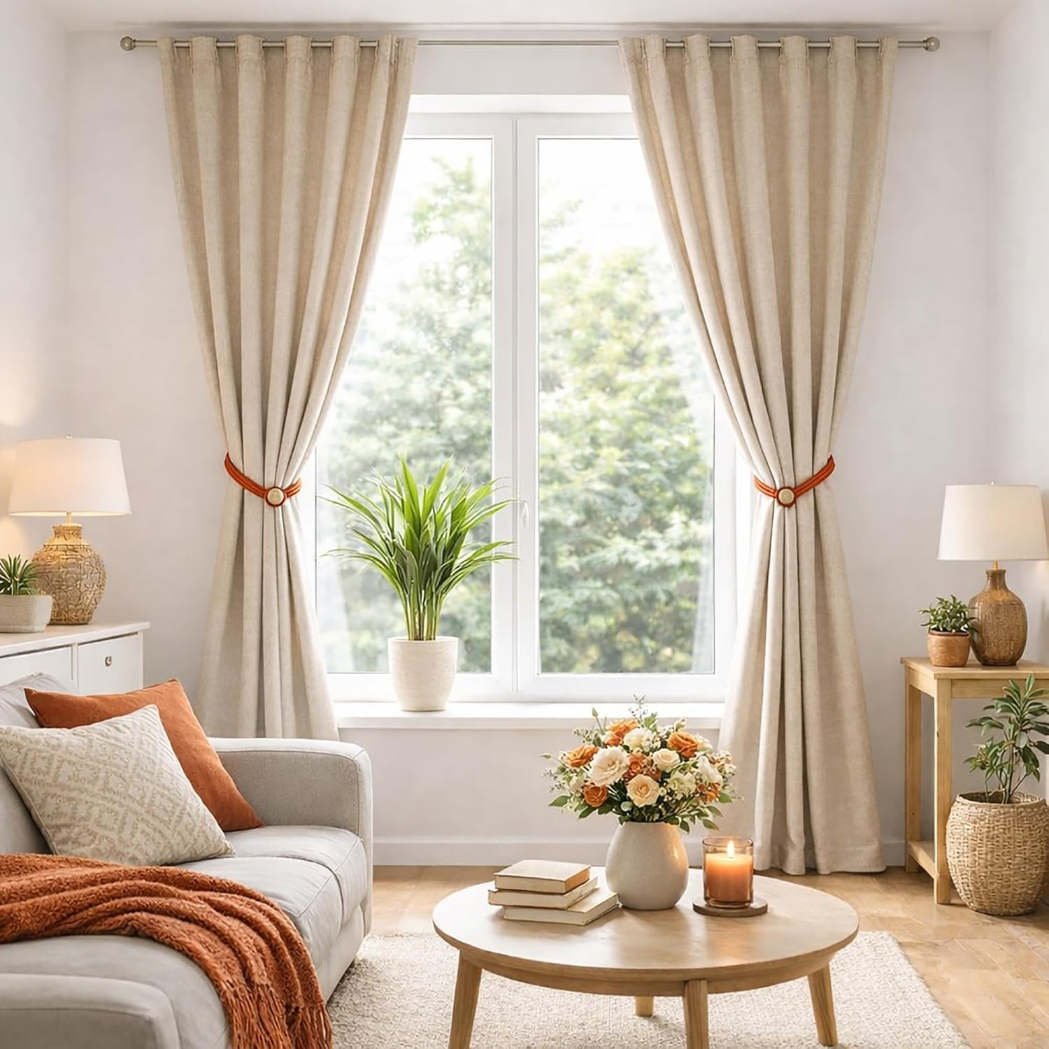 Set of 2 Terracotta Magnetic Curtain Tiebacks – Double Braided Cord with Wooden Tips – Strong Hold for Thick & Thin Drapes – No Drilling, Easy to Use – Modern Decorative Tie Backs for Home & Office