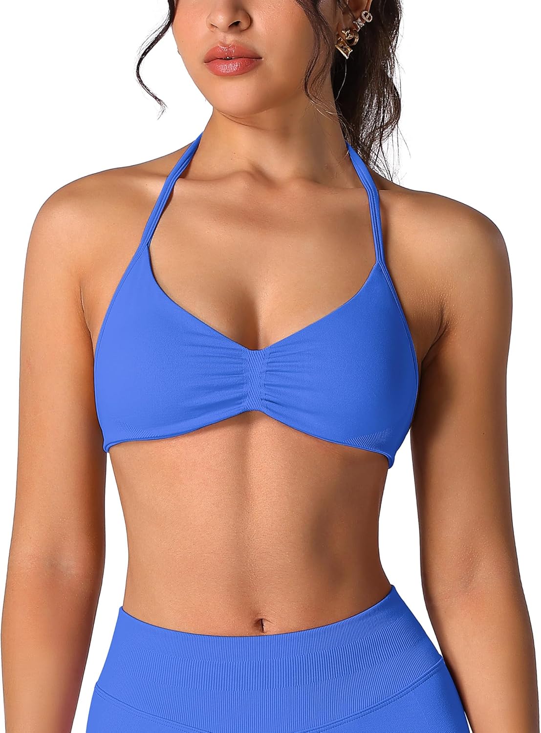 ABOCIW Women Seamless Halter Sports Bra Open Back Padded Gym Workout Crop Tank Tops Low Impact Bra