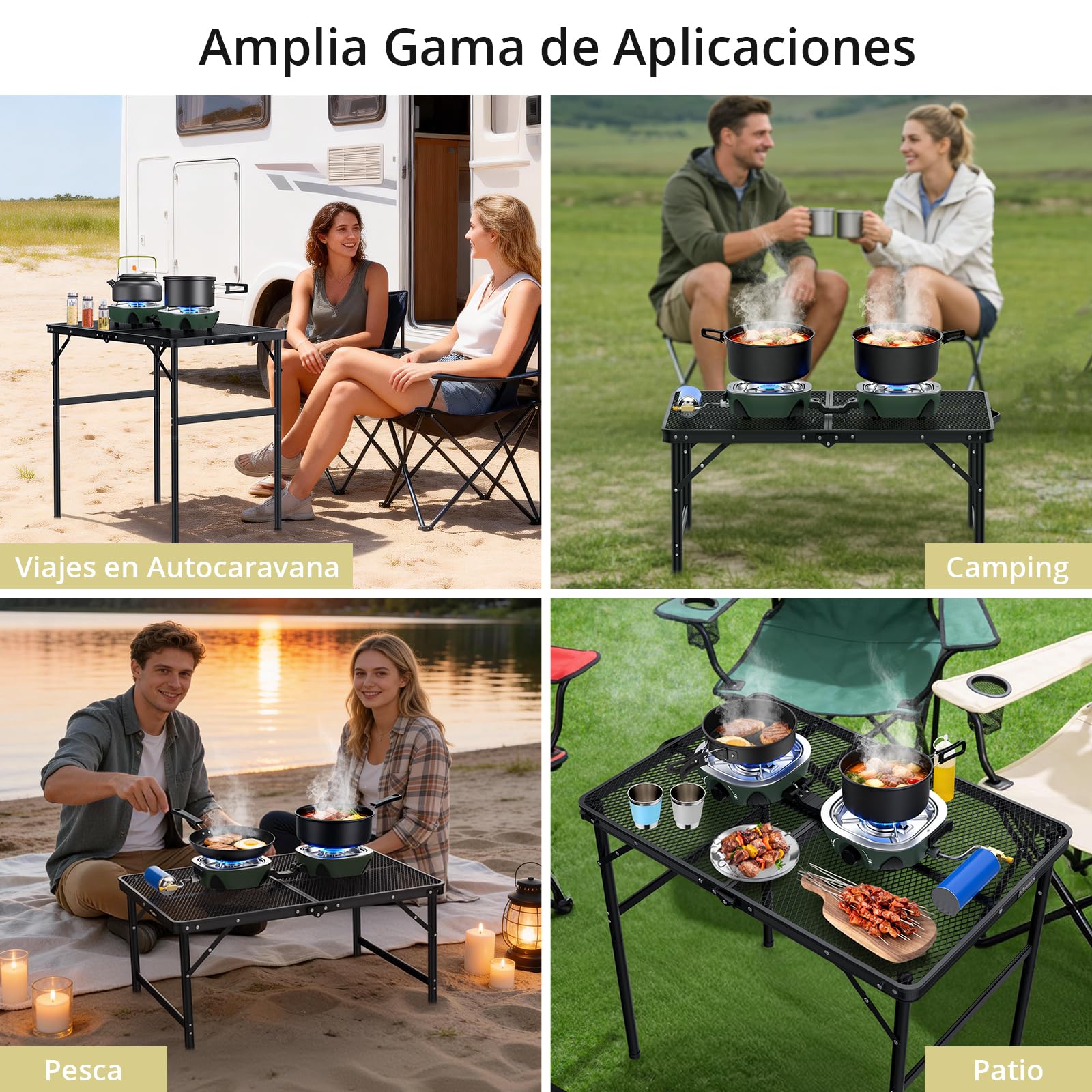 Anbte Hornillo de Camping de 2 Fuegos,2x3 kW, Cocina Portátil de Gas | Quemadores Ajustables, Plegable y Ligero, para Acampadas, Cocina al Aire Libre y Situaciones de Emergencia