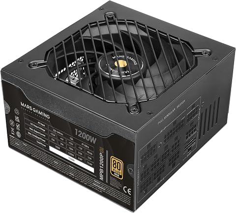 Alimentatore Mars Gaming MPB1200PSI 1200W, 80 Plus Gold, Modulare, Nero