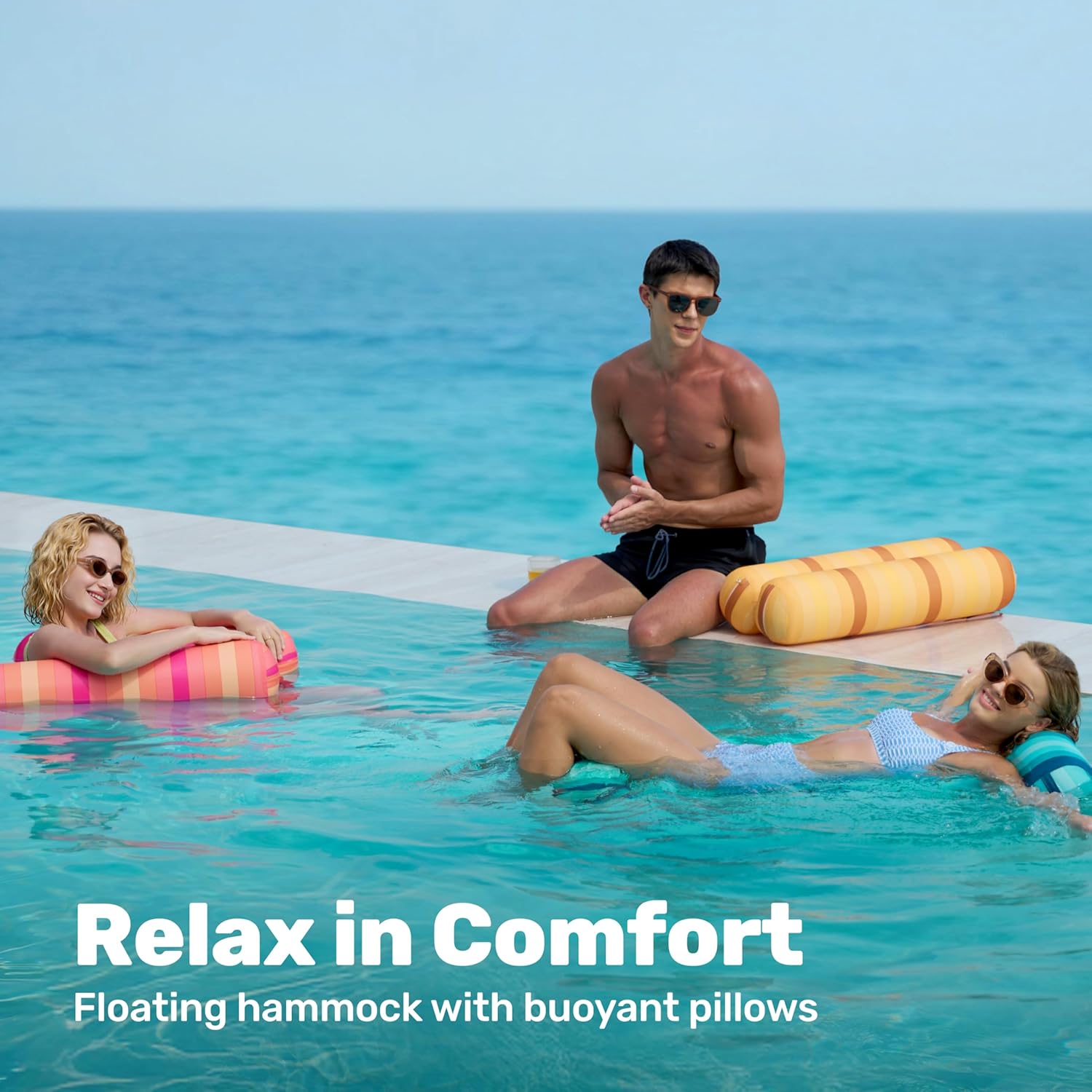 Sloosh 3 Pack 4-in-1 Inflatable Pool Floats - Water Hammock Lounges, Multi-Purpose Swimming Pool Accessories (Saddle, Lounge Chair, Drifter) for Pool, Lake, Outdoor, Beach