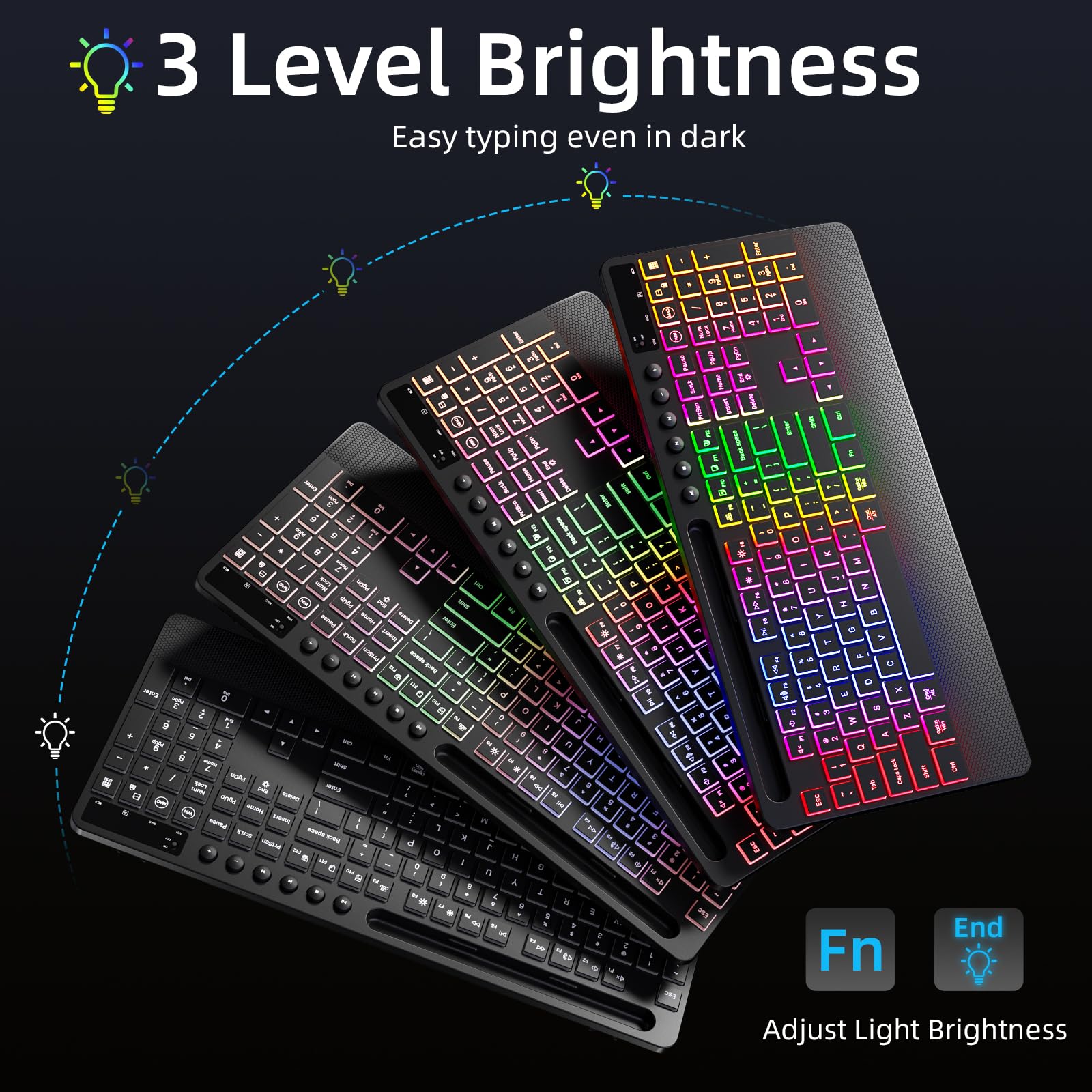 Hamile Combinazione di tastiera e mouse wireless: effetti retroilluminati RGB, tastiera silenziosa ergonomica, poggiapolsi, ricaricabile 2,4 G, con supporto per telefono, compatibile con Windows, Mac