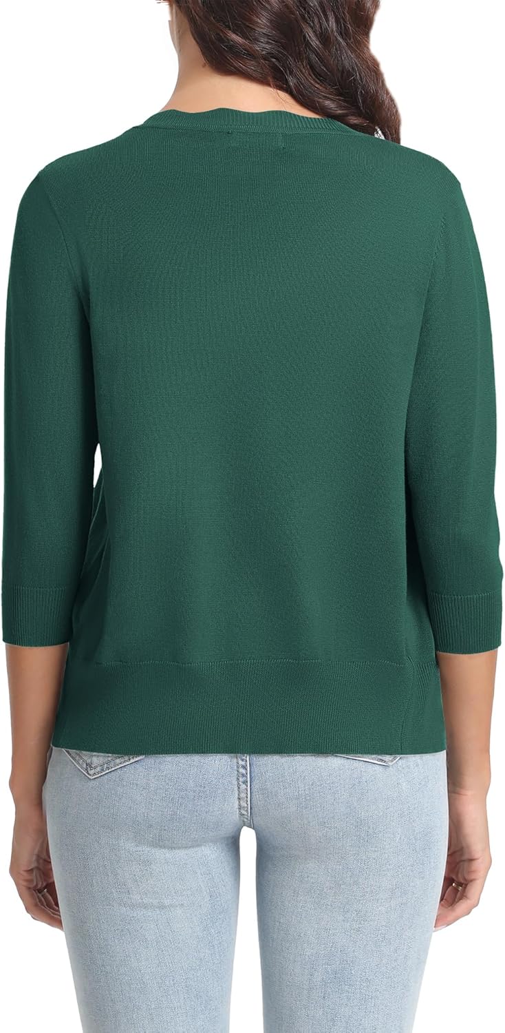 Urban CoCo Woman's 3/4 Sleeve V-Neck Cropped Cardigan Sweater Open Front Lightweight Knit Shrugs for Women - Image 6