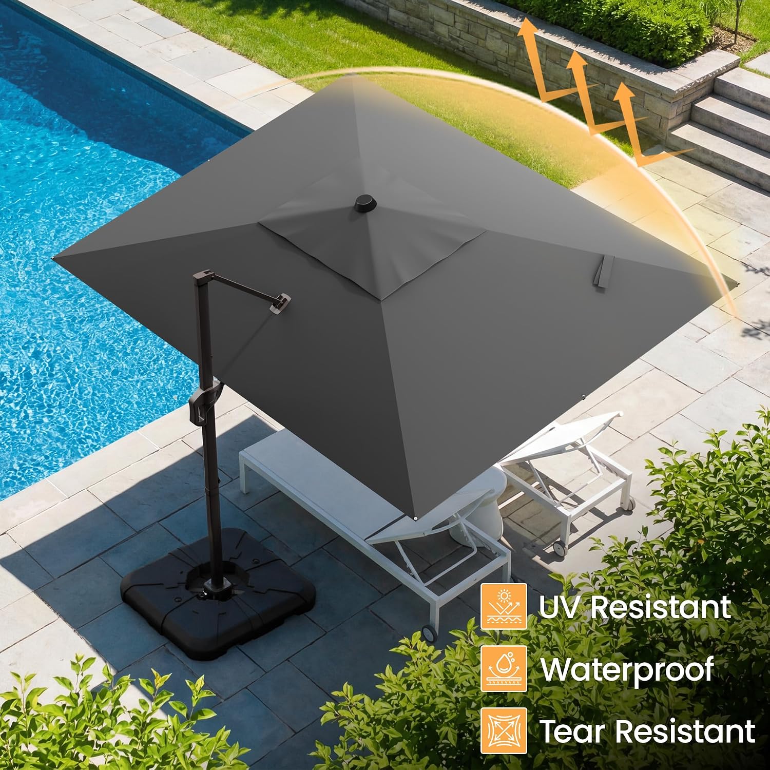HASLE OUTFITTERS 9x12 FT Patio Cantilever Umbrella with Base, Outdoor Offset Large Rectangular Heavy Duty Umbrellas with 360° Rotation for Pool Garden Deck，Grey