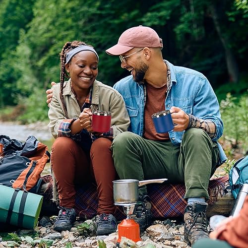 Miniatura 46 de VEGOND Taza de café aislada de 14 onzas con asa, taza de café de viaje de acero inoxidable con tapa, taza de café de metal al vacío de doble pared
