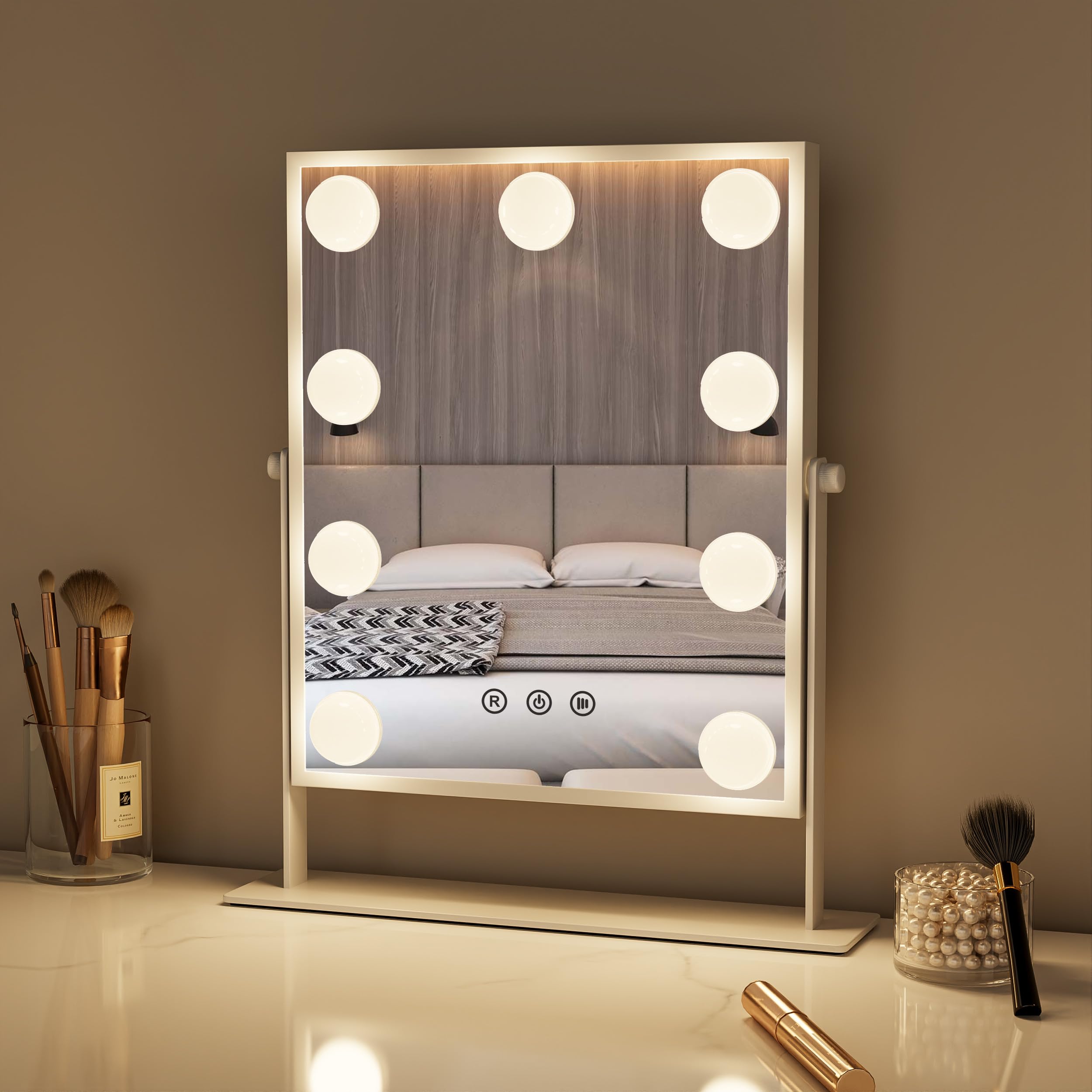 Schminkspiegel mit Beleuchtung groß – Hollywood Spiegel Schminktisch 3 Lichtfarben & Touch – Schminktisch Spiegel mit Licht drehbar – Schminkspiegel Licht – Aluminium Vanity Mirror with Light