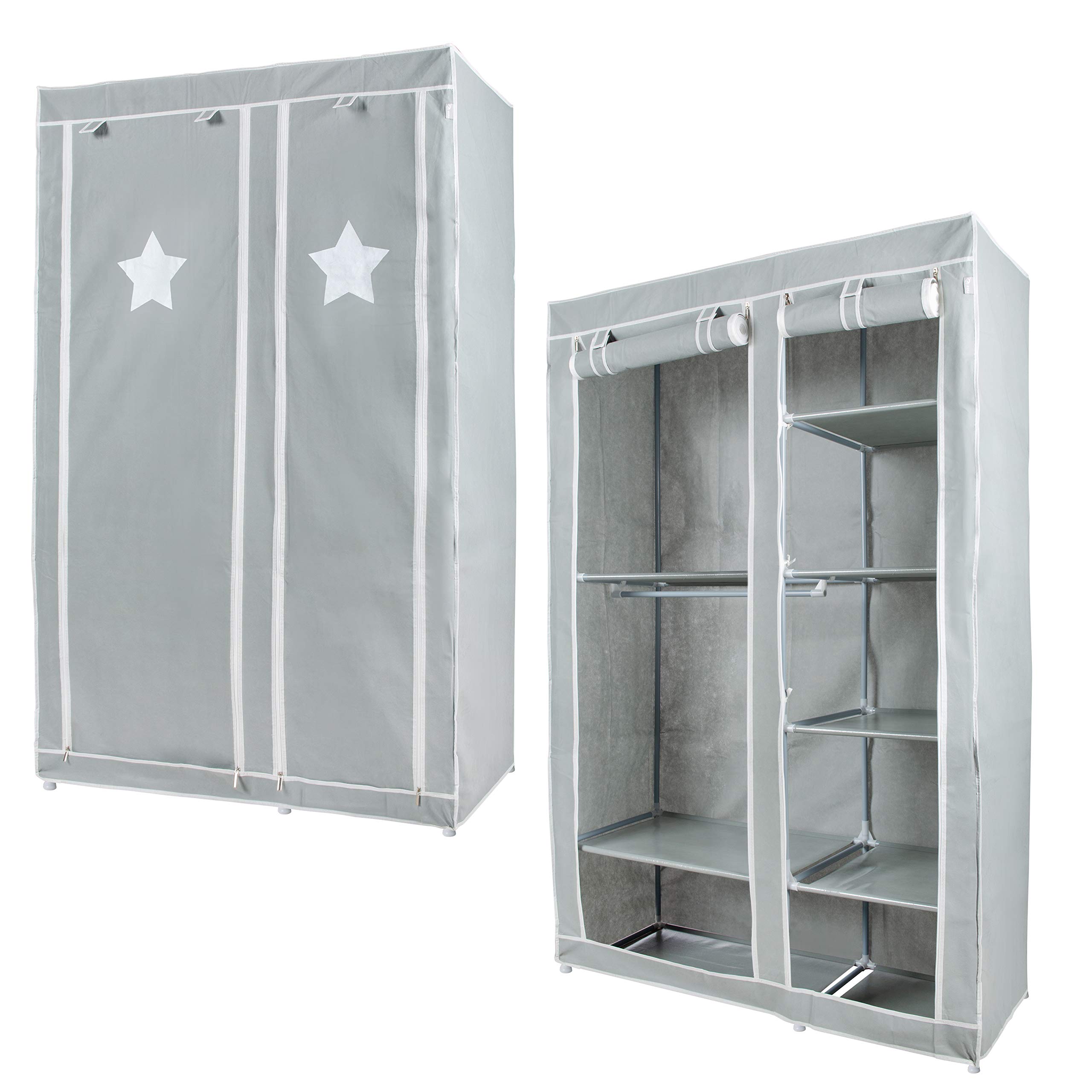 roba Armadio in Tessuto Little Stars 175 x 110 x 45 cm 6 Scomparti Grigio