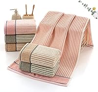 Vista 5 de Pidada Juego de 2 toallas de mano 100% algodón con patrón de rayas absorbentes suaves toallas decorativas para baño (marrón)