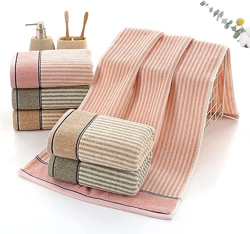 Miniatura 5 de Pidada Juego de 4 toallas de mano 100% algodón con patrón de rayas absorbentes suaves toallas decorativas para baño (marrón)