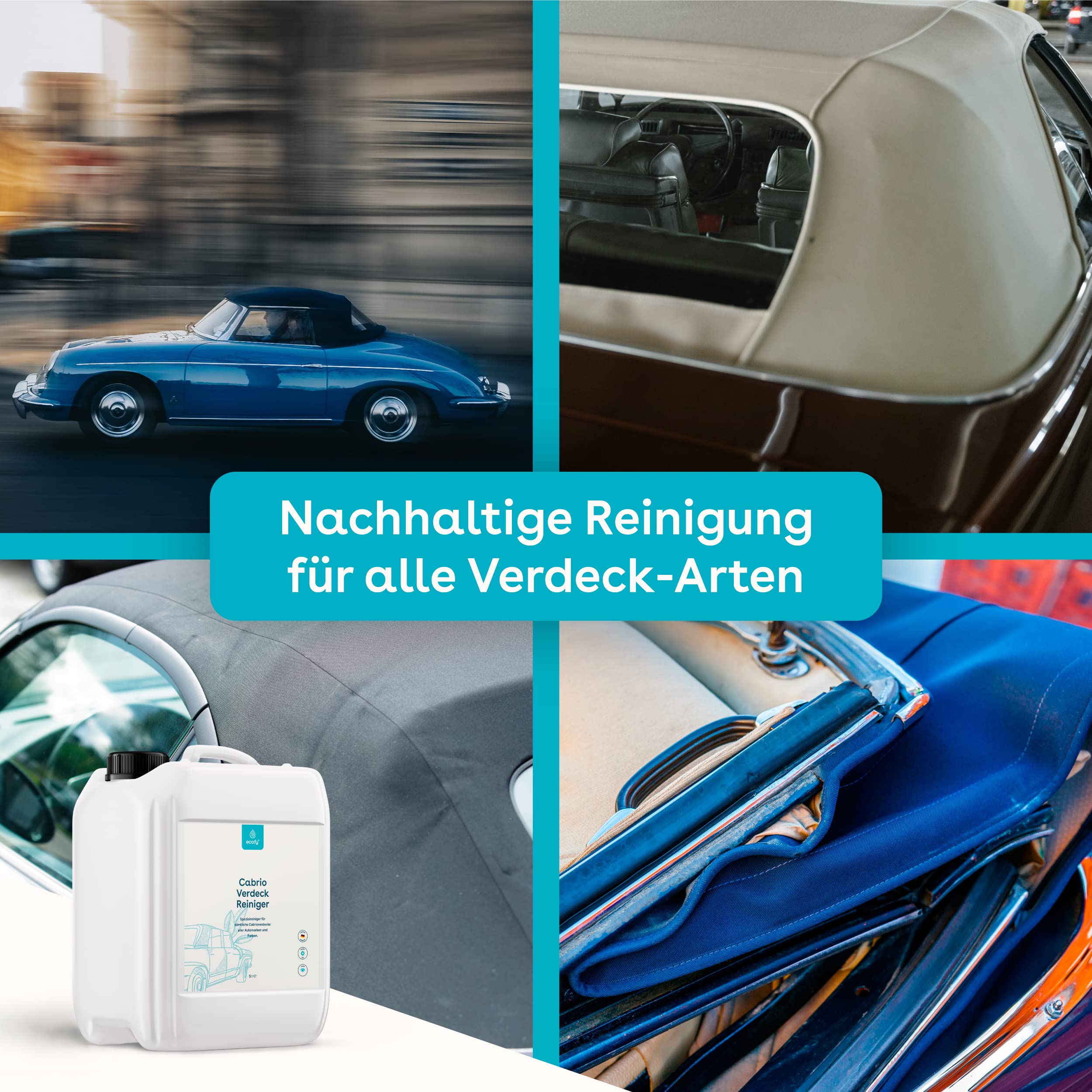 Cabrio Verdeck Reiniger Reinigungsmittel Spray zur Reinigung von Cabrio-Dach aus Stoff, Leder, Kunststoff, Kunstleder lösemittelfrei palmölfrei (5 l)