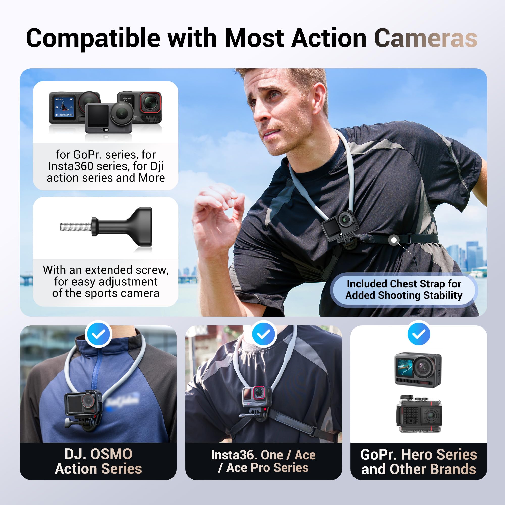Supporto a tripla ventosa per DJI OSMO Action 6 5 4 GoPro 13 12 11 10 9 8 con adattatore filettato standard da 1/4 per Insta360 X5 X4 X3  44