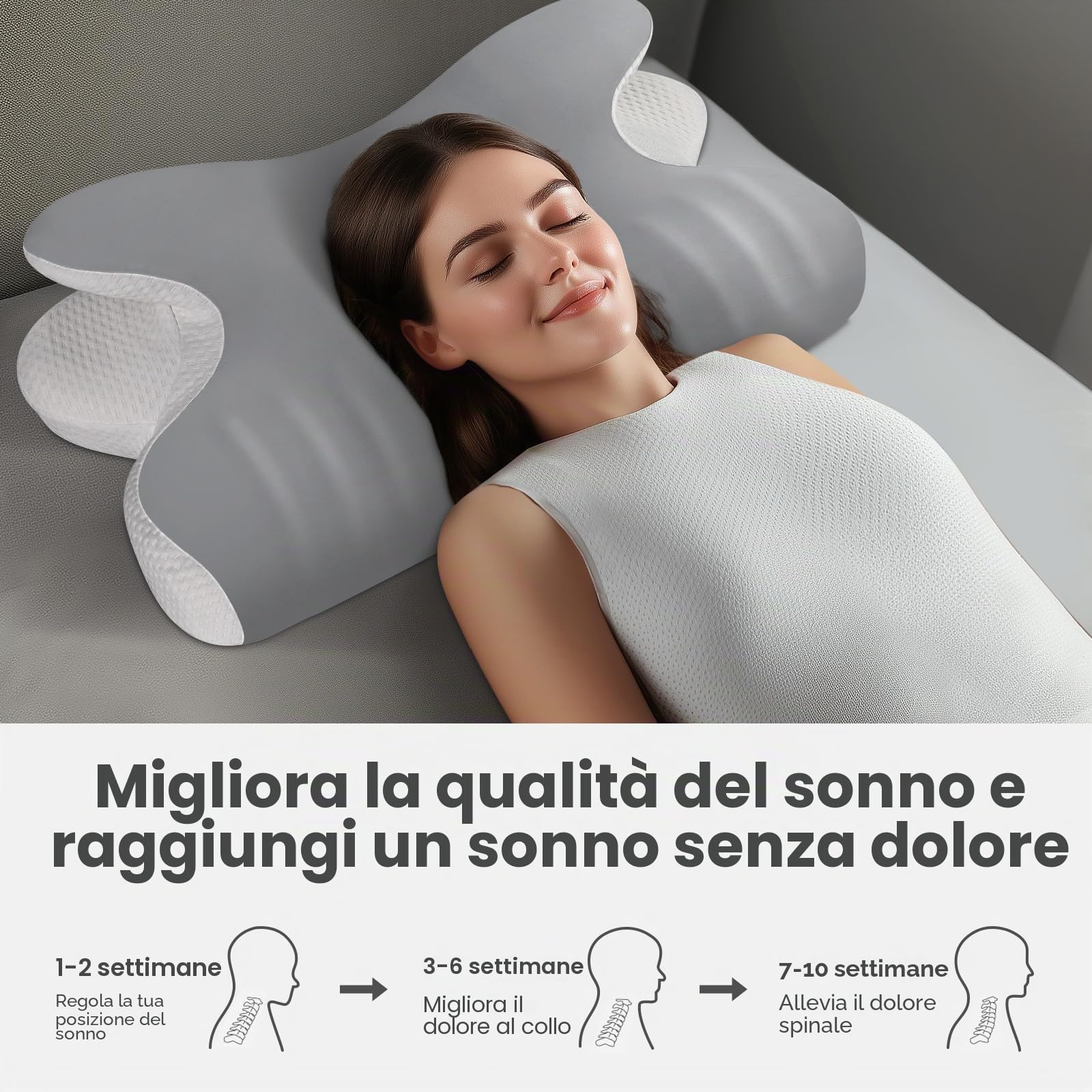 JINXIA Cuscino Rinfrescante in Memory Foam, Cuscino Ergonomico Ortopedico per il Supporto del Collo, Cuscino Cervicale per Chi Dorme sul Fianco/Schiena/Stomaco,Grigio