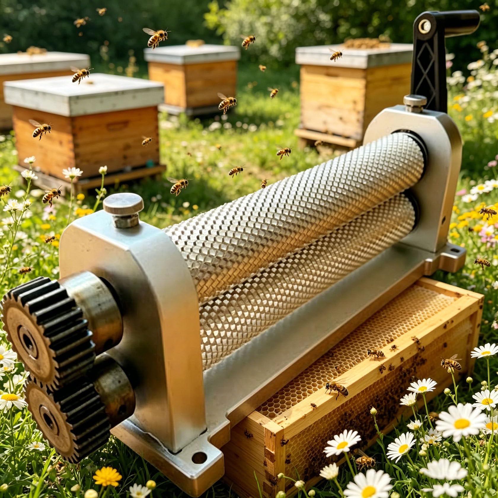 ZHIXUMM Manual Beeswax Comb Foundation Roller Mill, 280mmstainless Steel Foundation Wax Roller Mill/Embosser, Interchangeable Cell Sizes Beekeeping Tool For Sheet Production/Beekeeping 5.4mm
