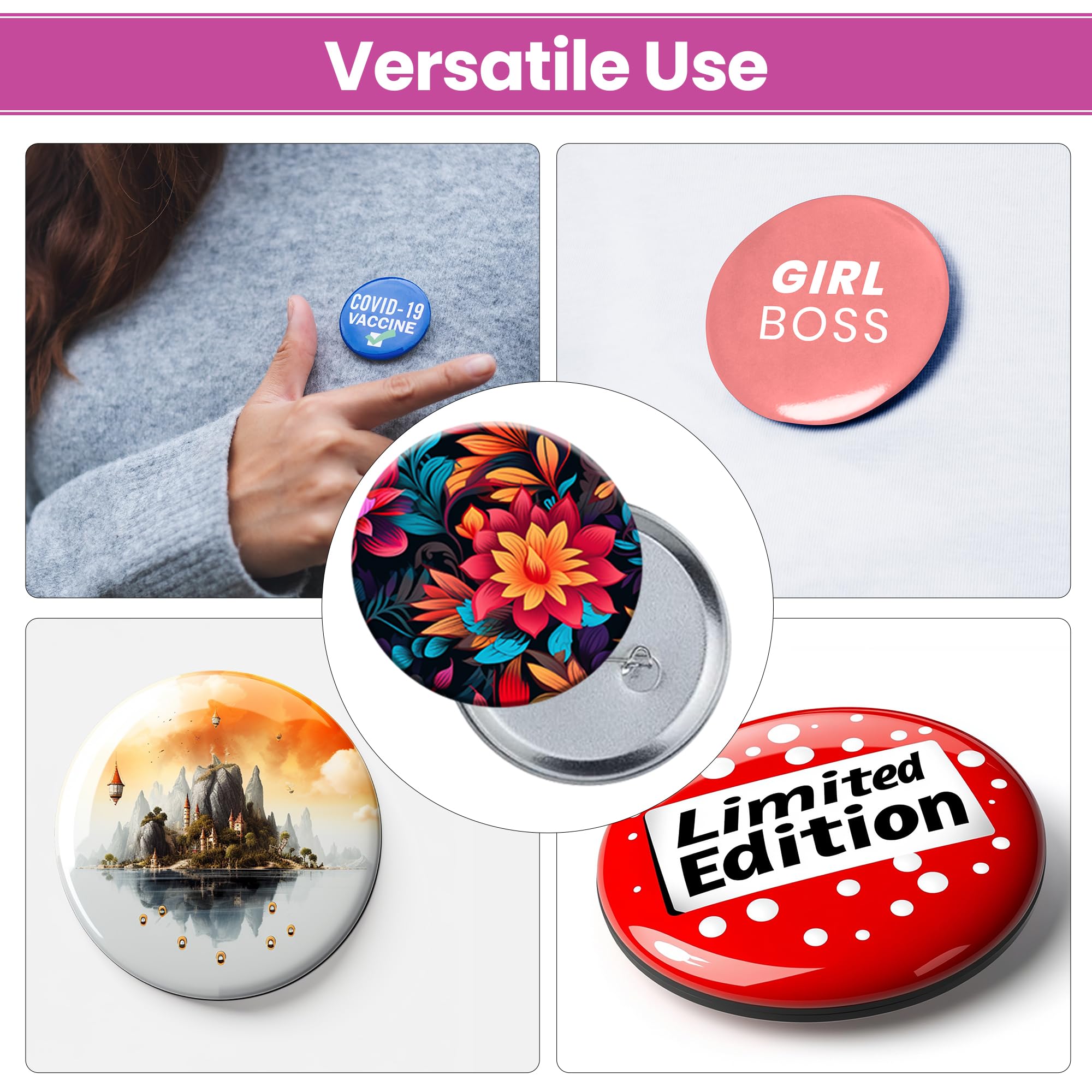 WedDecor Machine à badges de 58 mm, kit de presse à épingles, outil de fabrication de badges multi-tailles avec pièces de bouton de 58 mm, coupe-cercle pour mariages, collectes de fonds, marque et