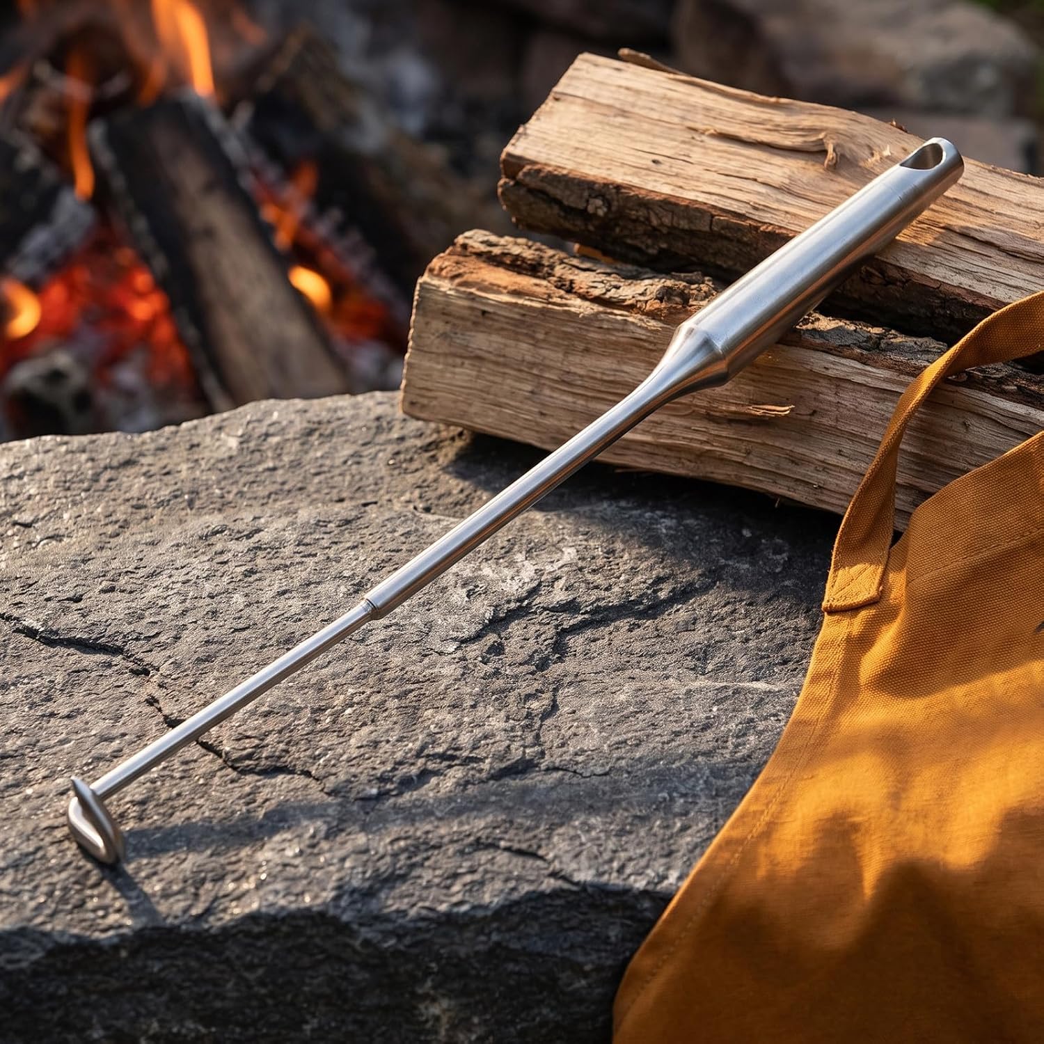 Stainless Steel Fire Poker for Fire Pit, 21 Inch Long Silver